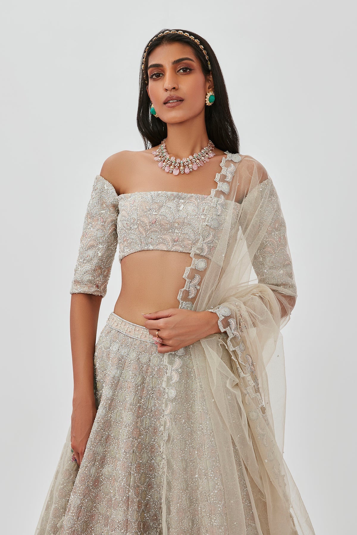 Alya - Silver Tulle Net Lehenga Set