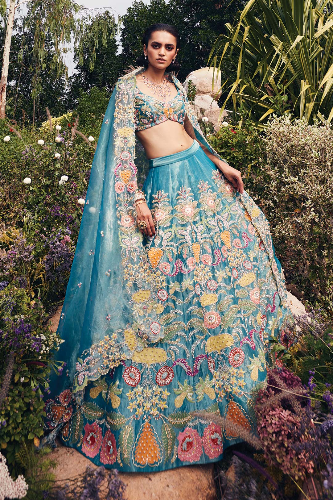 Jasmina - Turq Tissue Lehenga Set