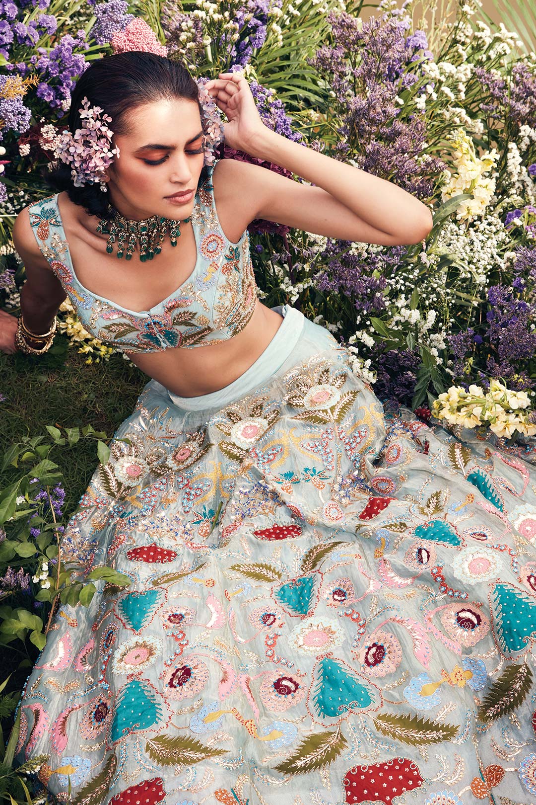 Poppyn - Ice Blue Tissue Lehenga Set