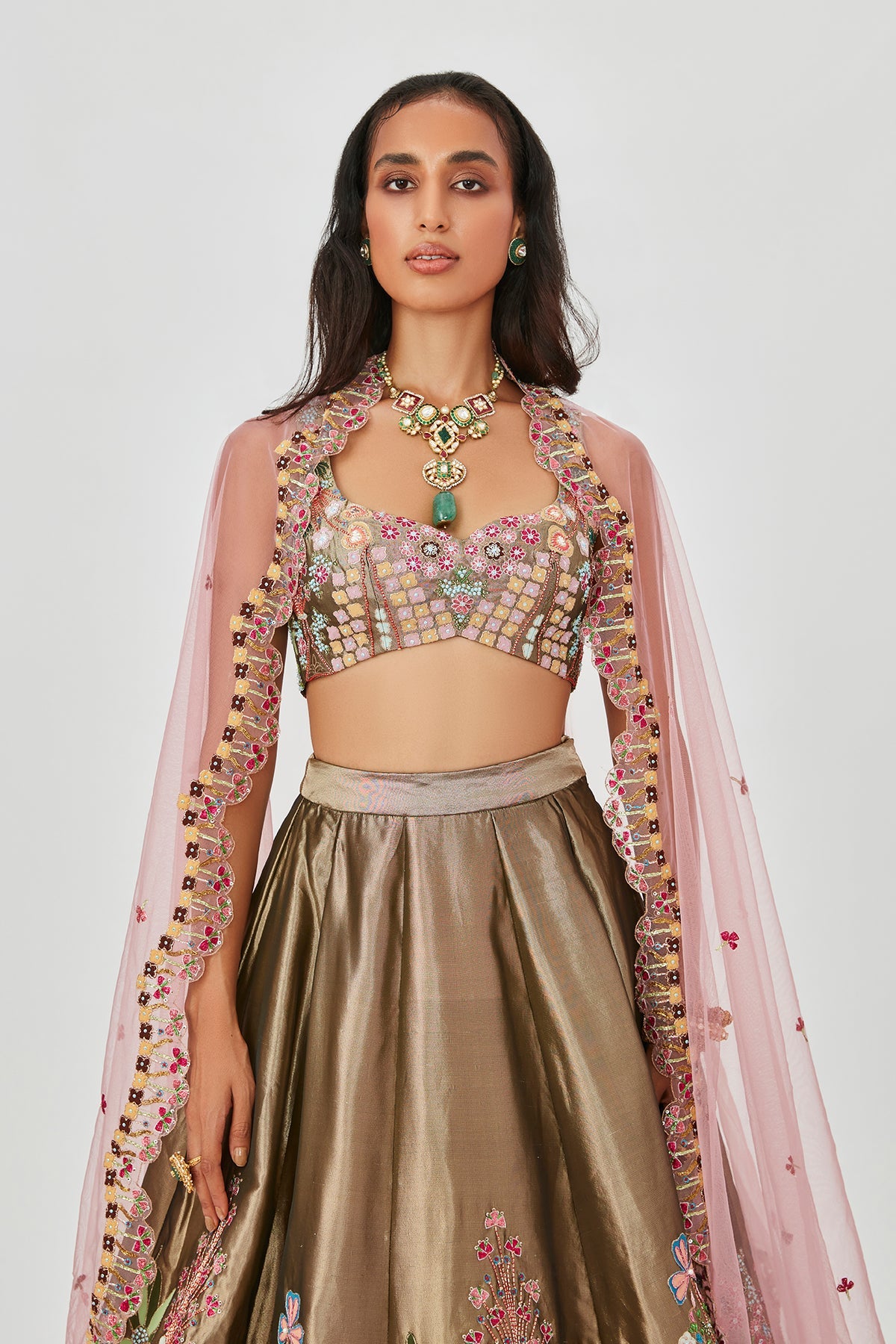 Gulshan - Copper Gold Tissue Lehenga Set