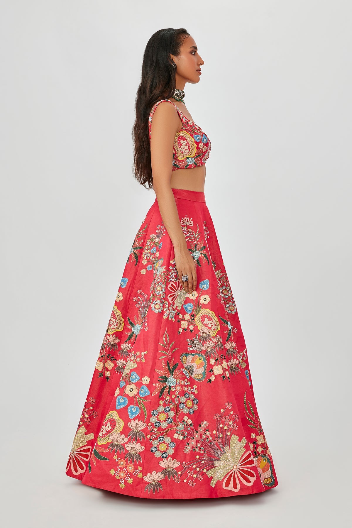 Zahra - Carmine Pink Raw Silk Lehenga Set