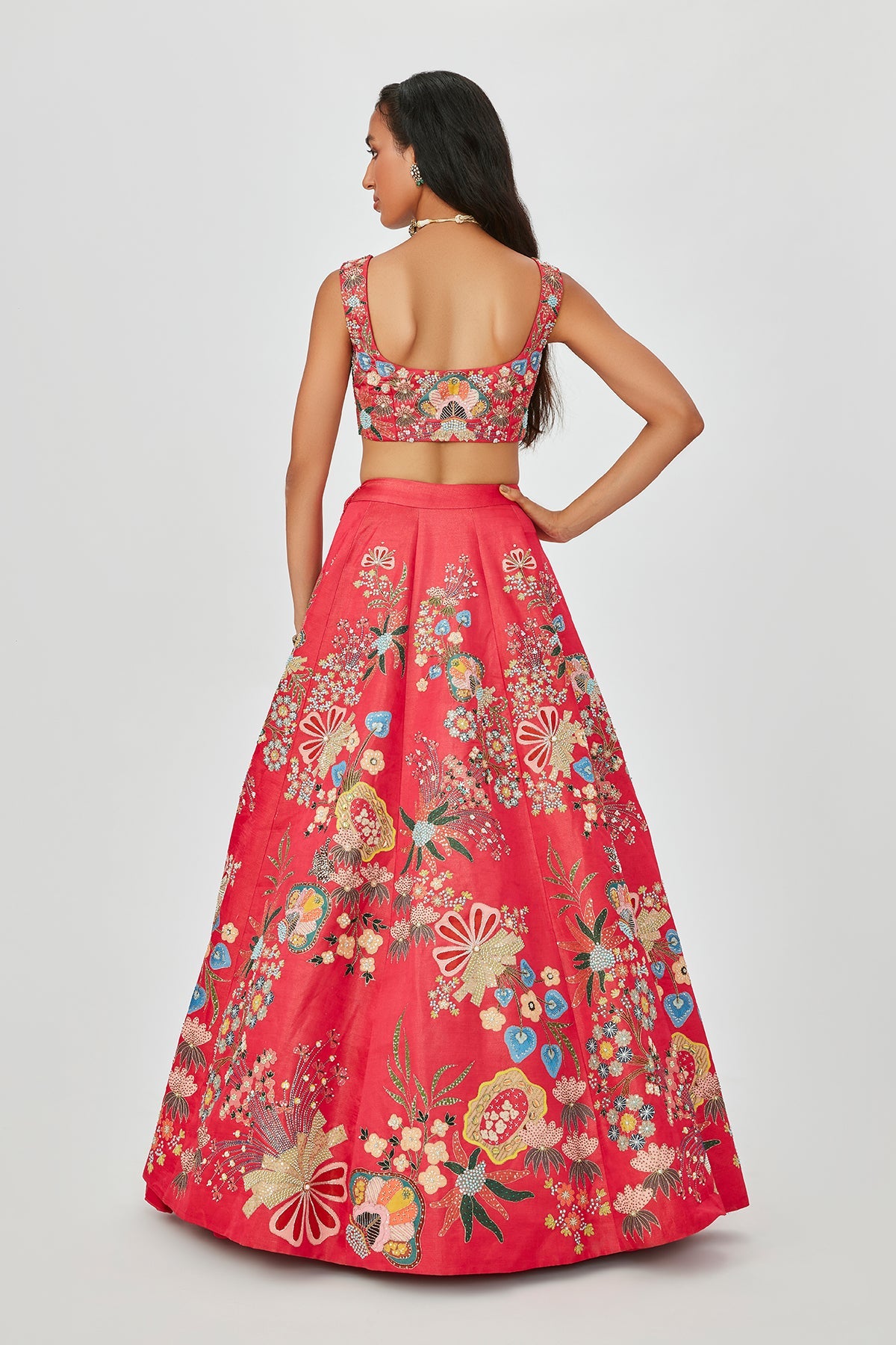 Zahra - Carmine Pink Raw Silk Lehenga Set
