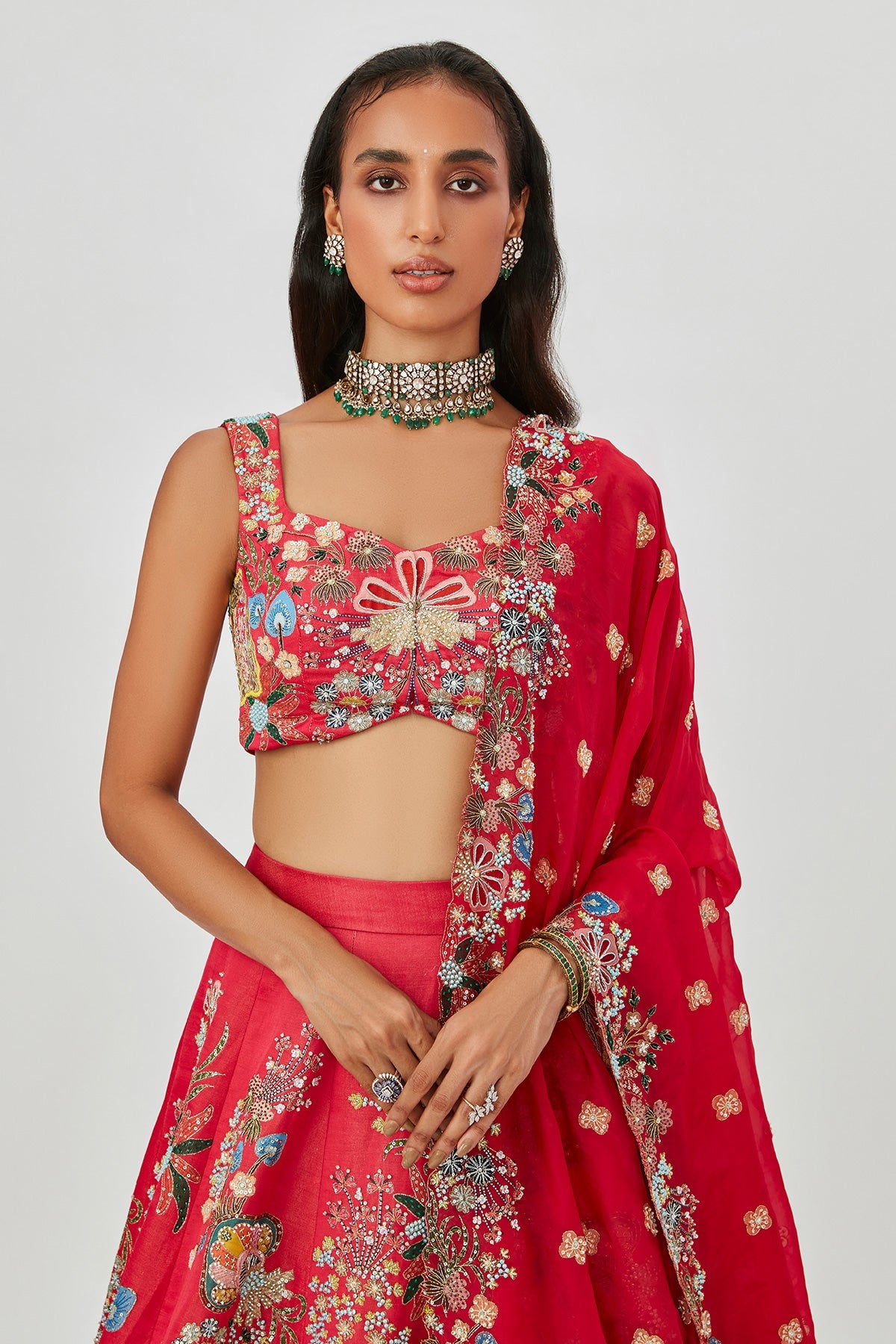 Zahra - Carmine Pink Raw Silk Lehenga Set