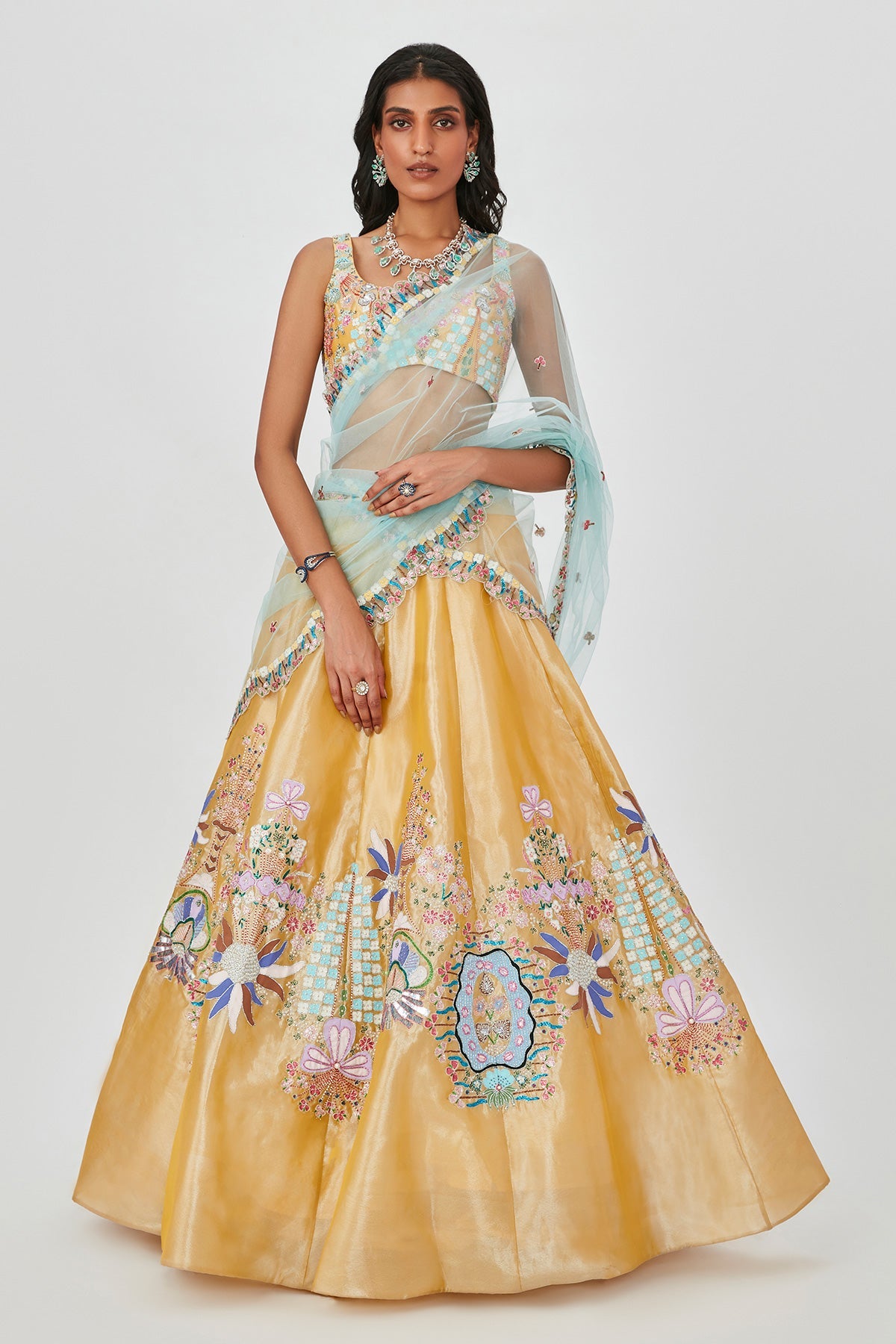 Nasima - Yellow Tissue Lehenga Set
