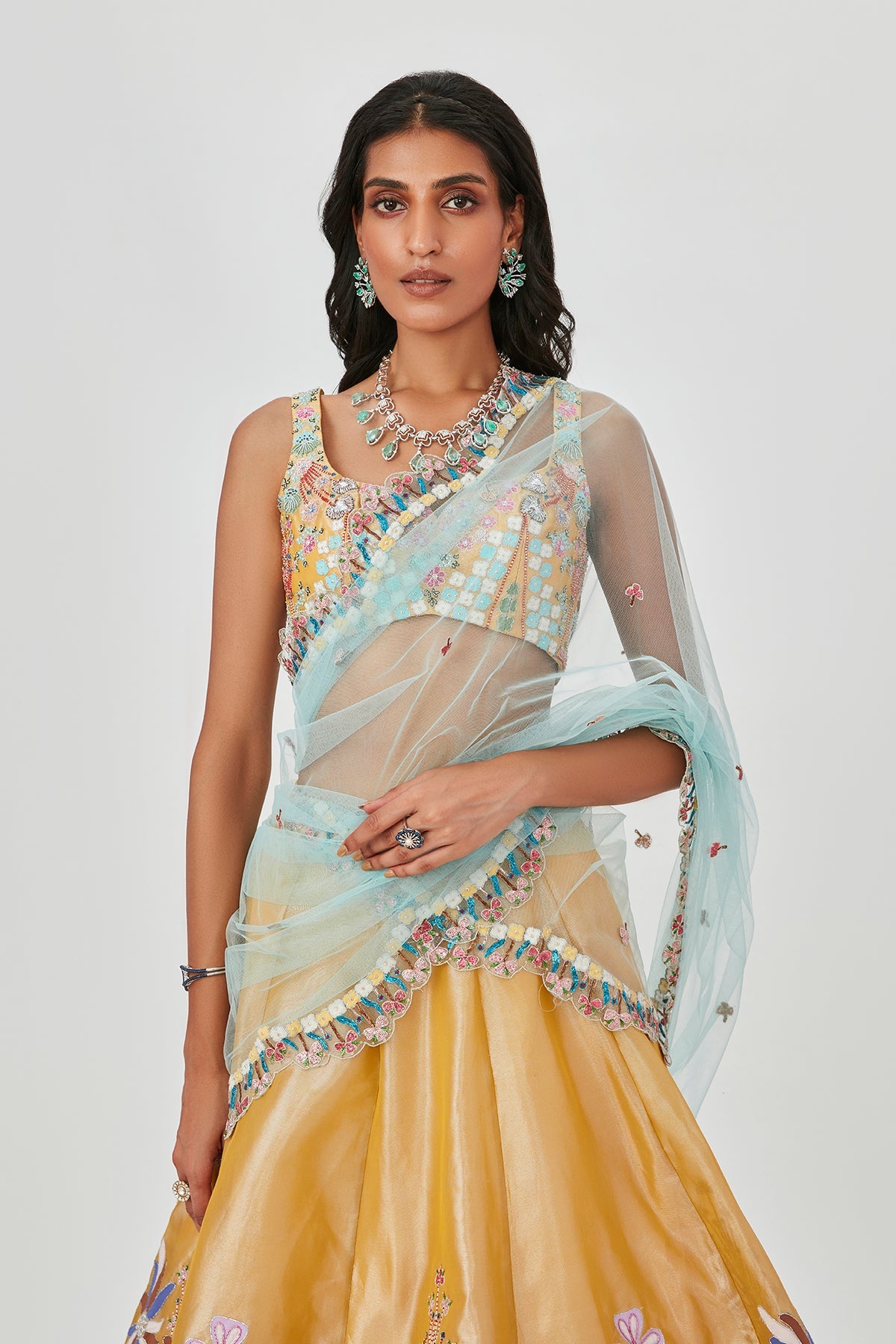 Nasima - Yellow Tissue Lehenga Set