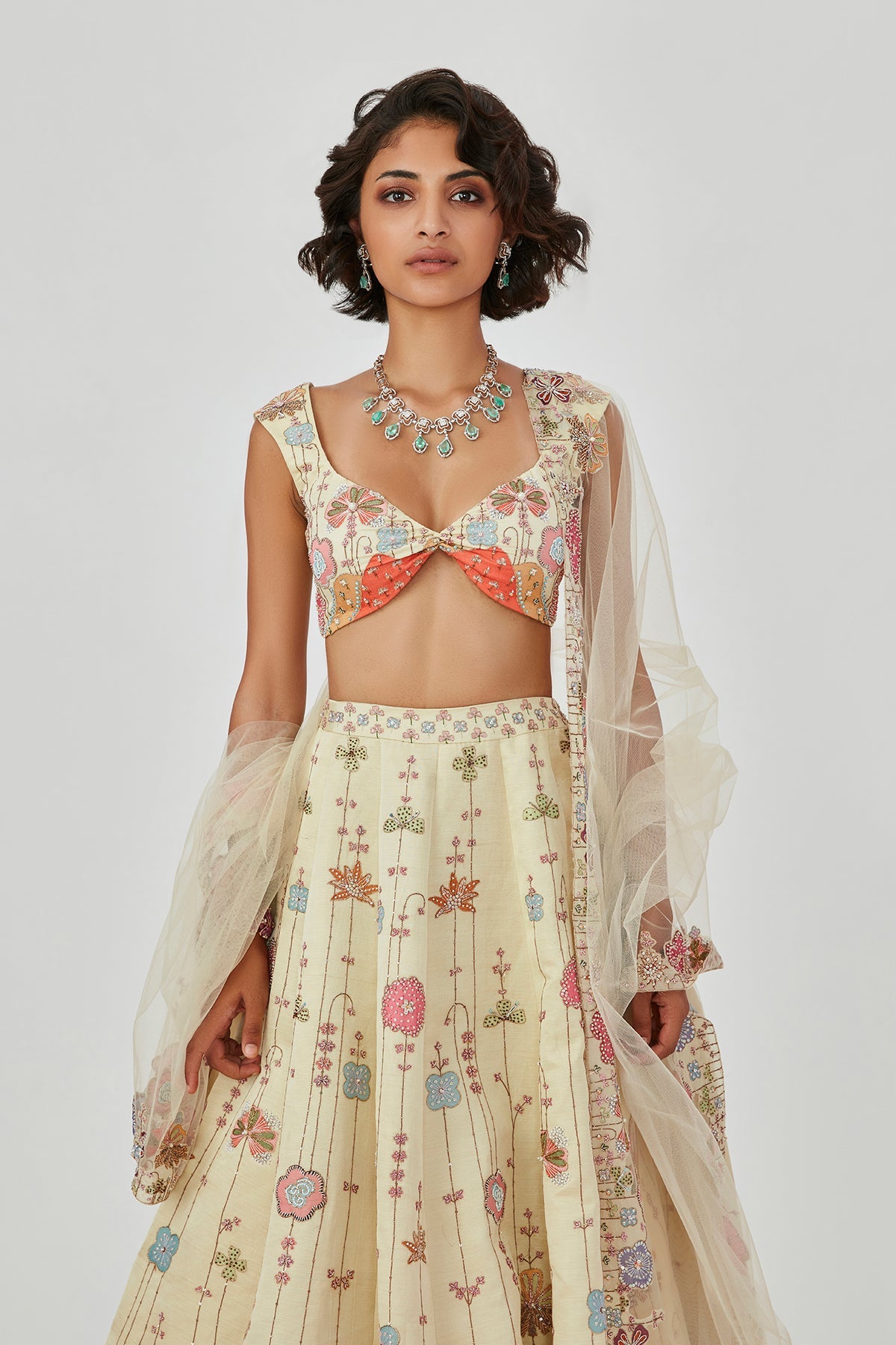 Delara - Ivory Kasab Satin Lehenga Set