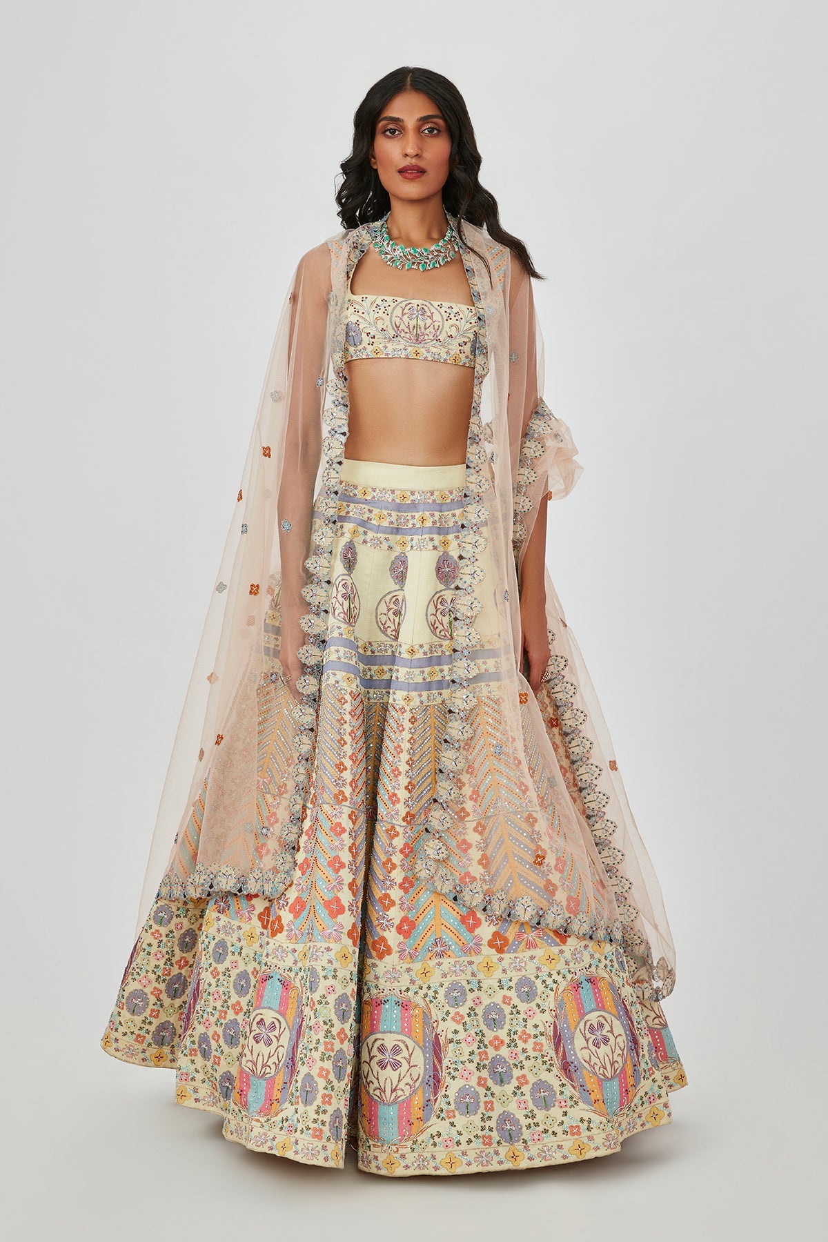 Alaya F In Soraya - Beige Kasab Satin Lehenga Set