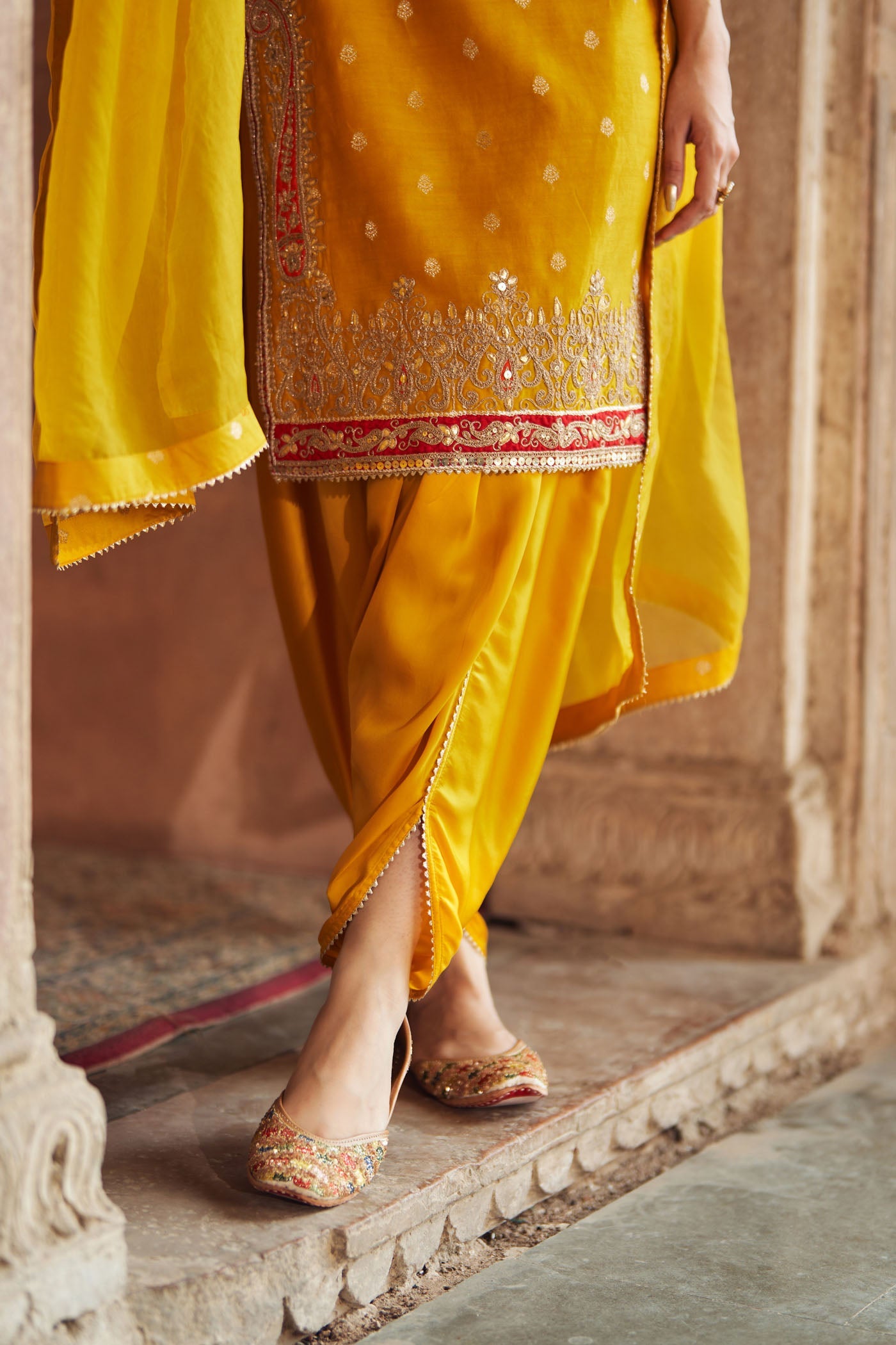 FAHMIDA - MUSTARD SHORT KURTA WITH TULIP PANT