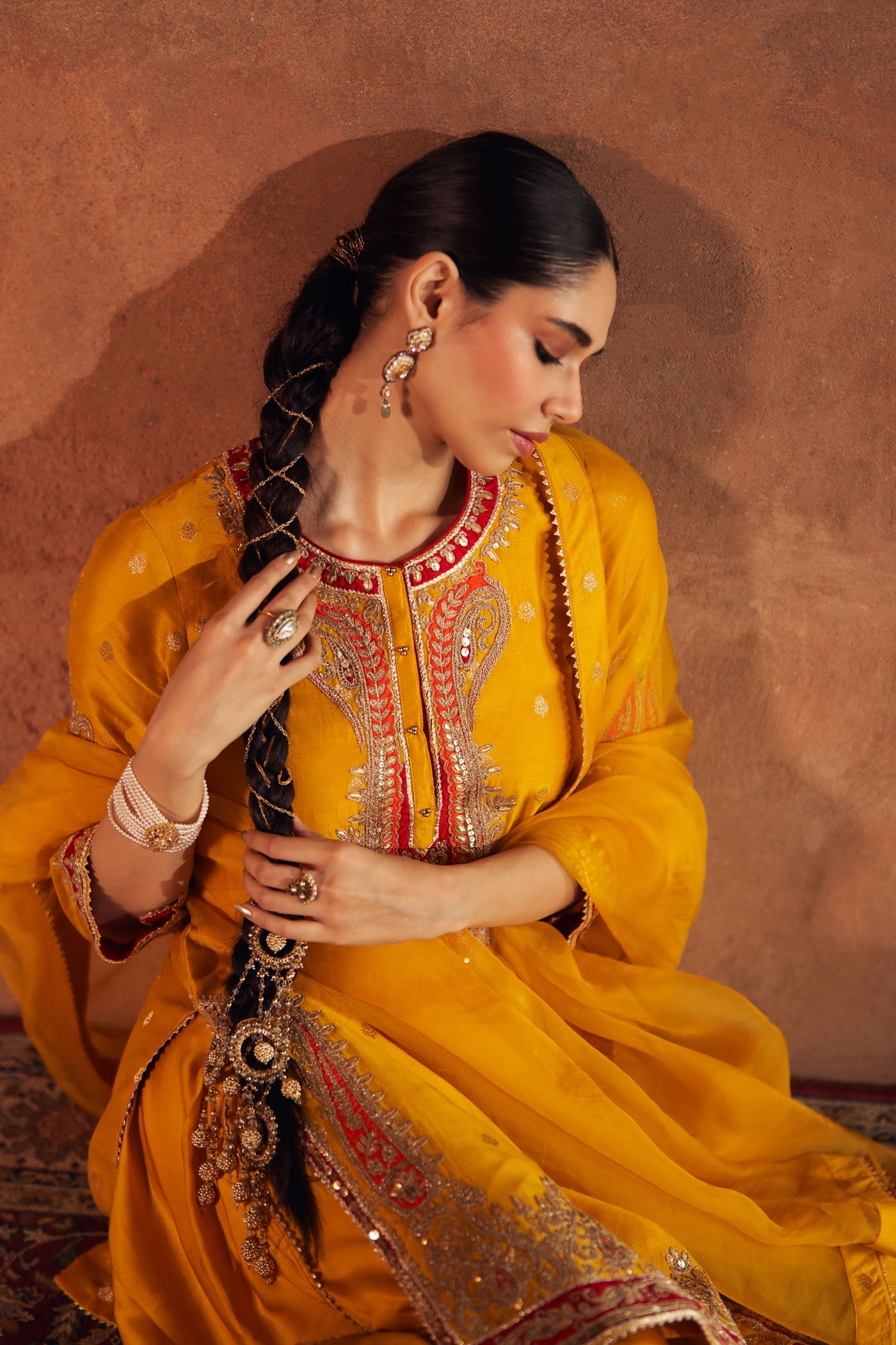 FAHMIDA - MUSTARD SHORT KURTA WITH TULIP PANT