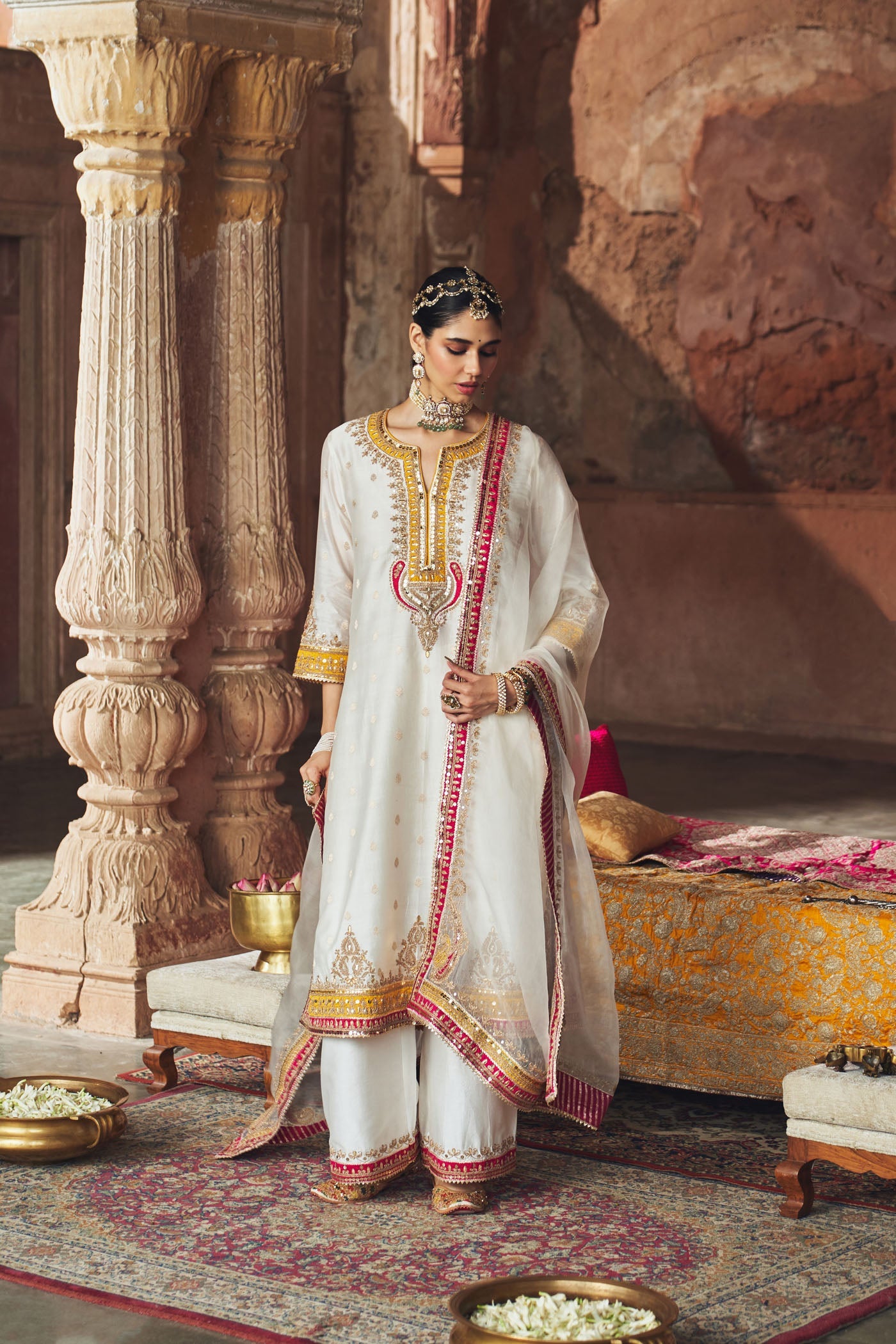 SUMAIRA - DAISY IVORY LONG KURTA WITH PALAZZO AND DUPATTA