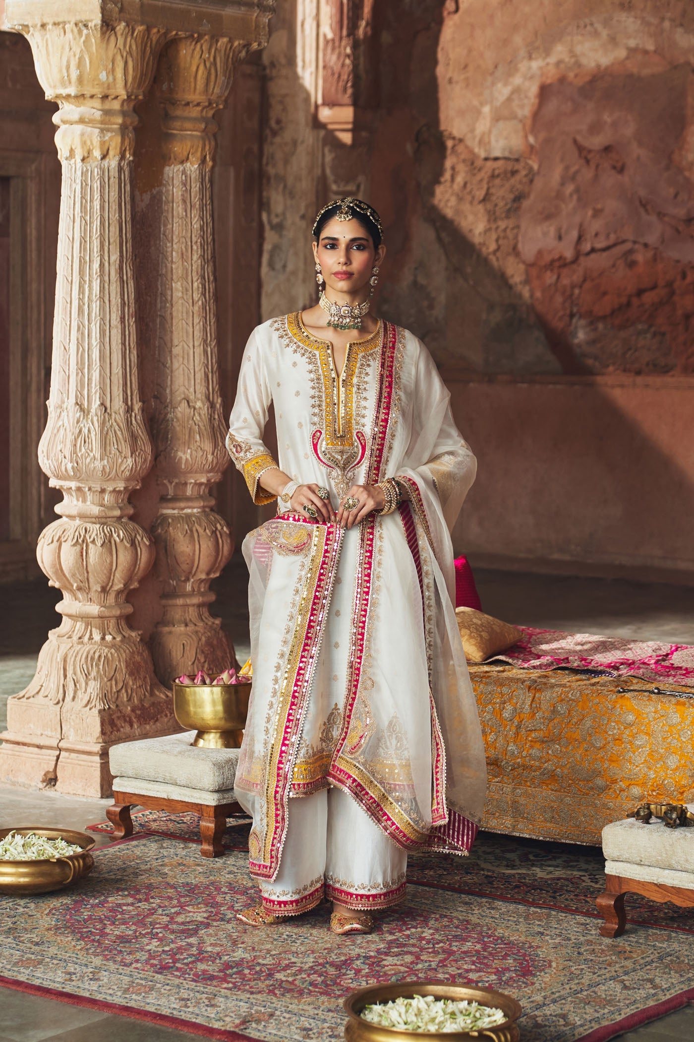 SUMAIRA - DAISY IVORY LONG KURTA WITH PALAZZO AND DUPATTA