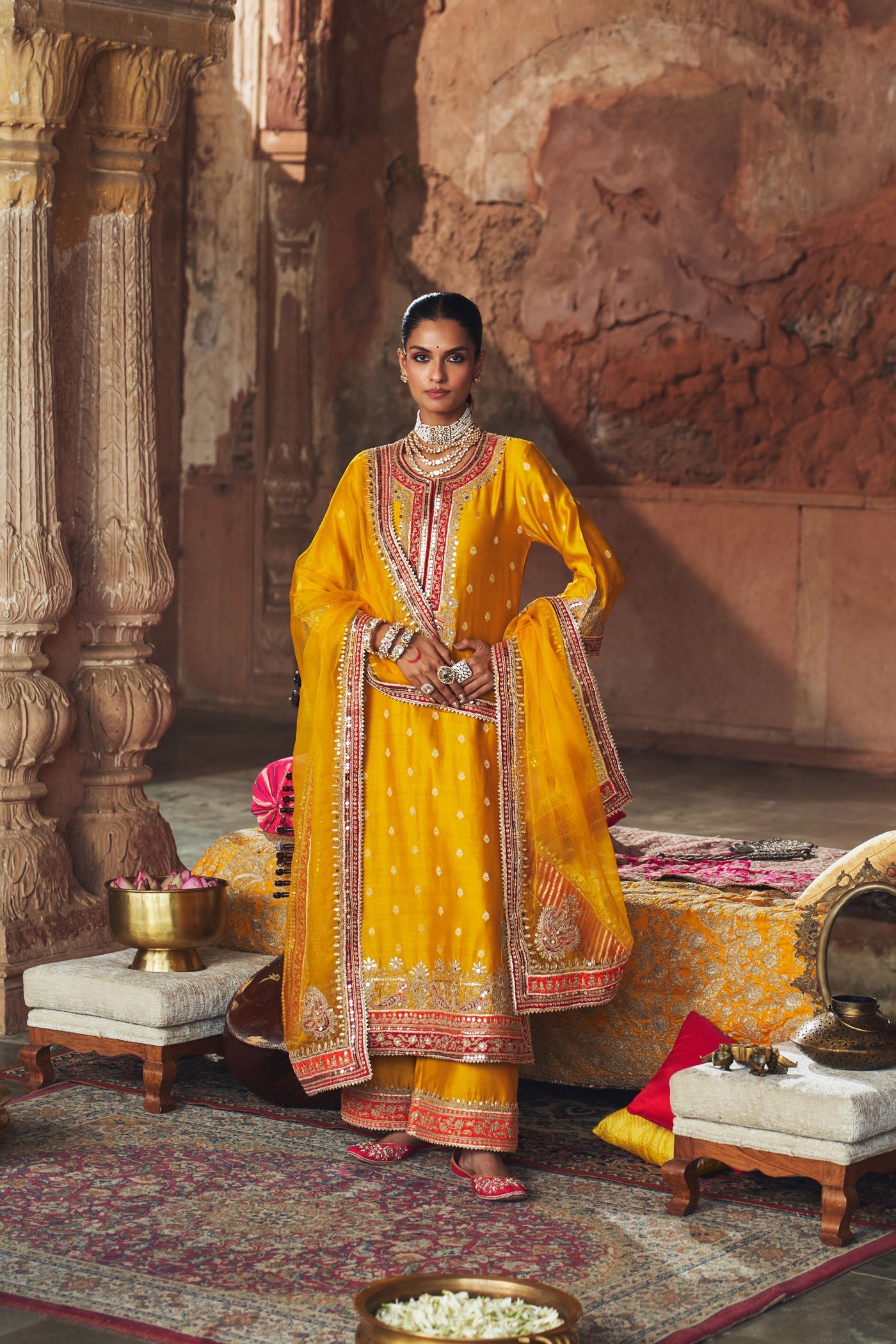 SOBIA - MUSTARD LONG KURTA WITH PALAZZO AND DUPATTA