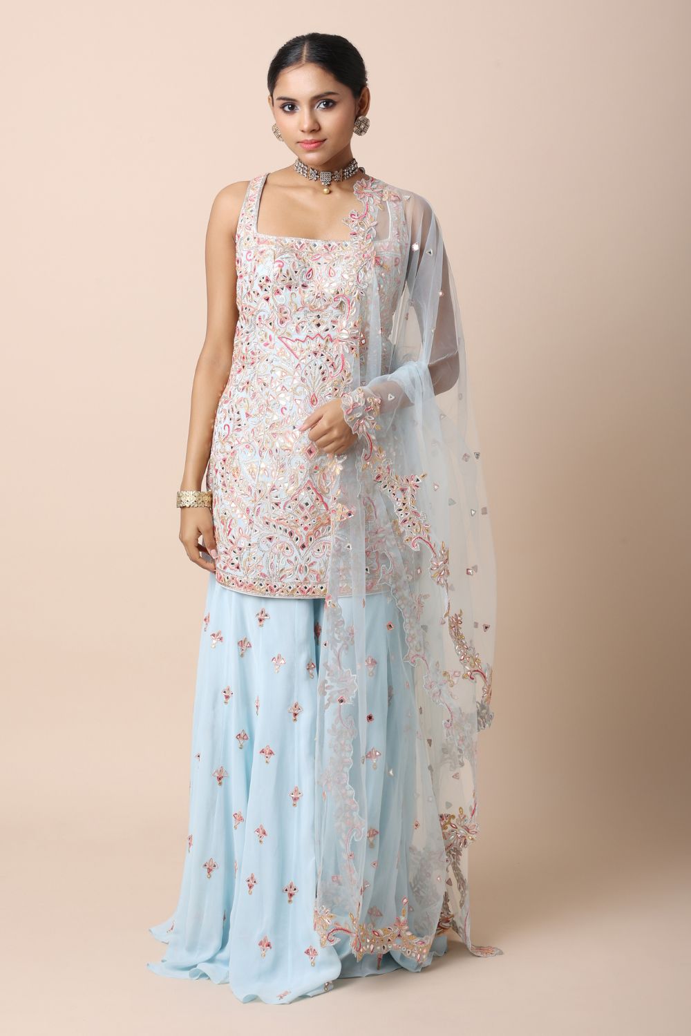 Blue Georgette Sharara Set