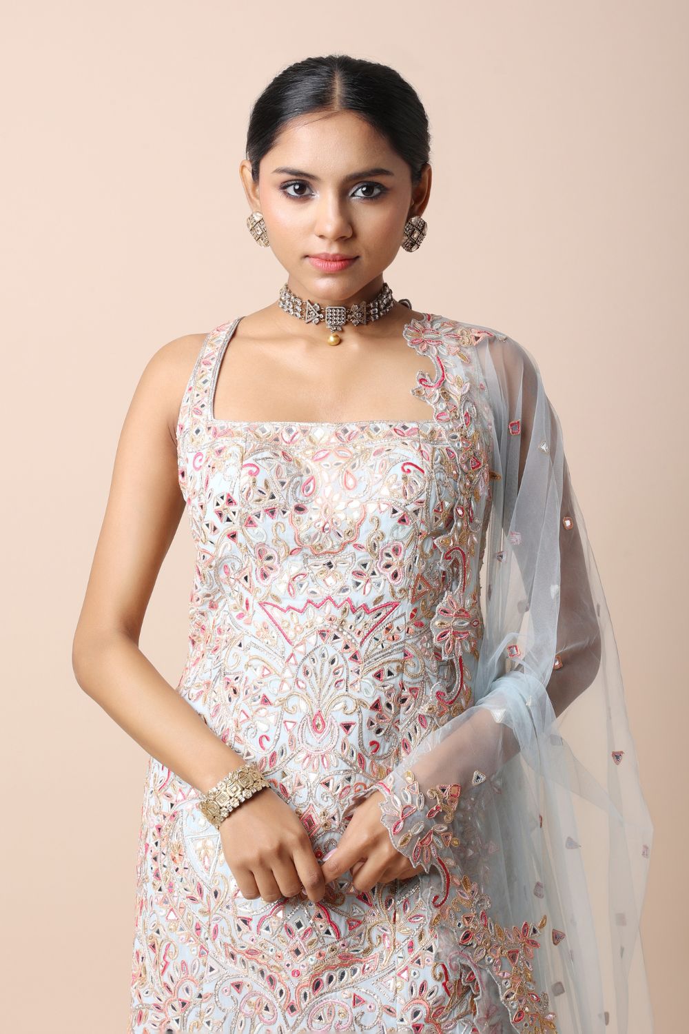 Blue Georgette Sharara Set