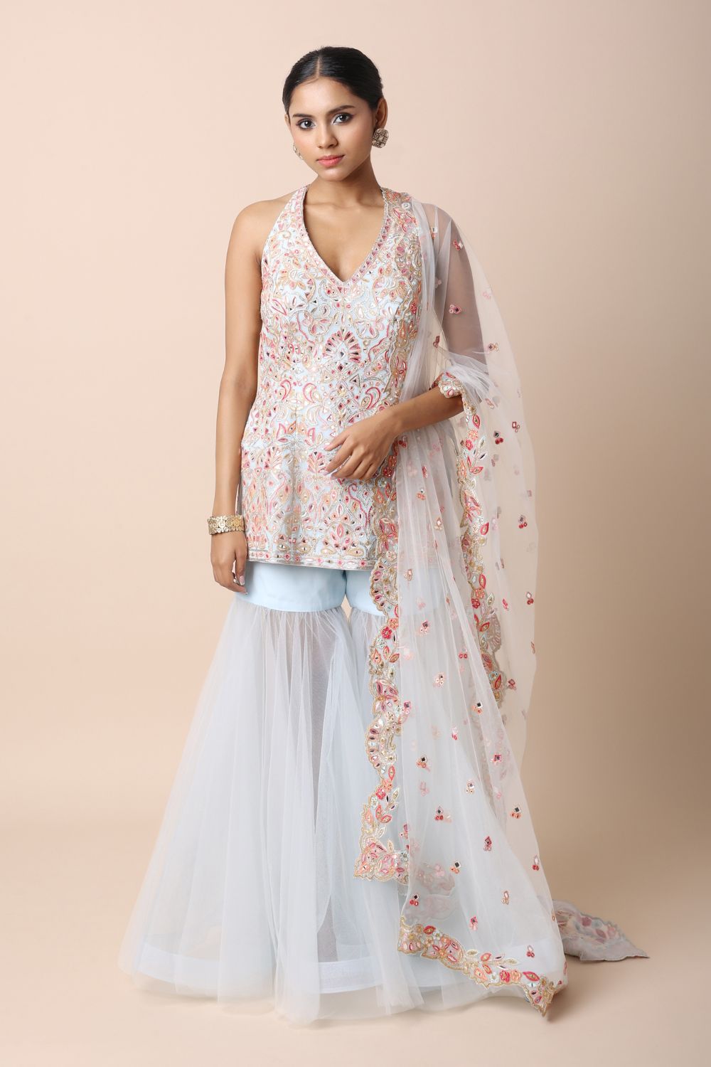Blue Tulle Gharara Set