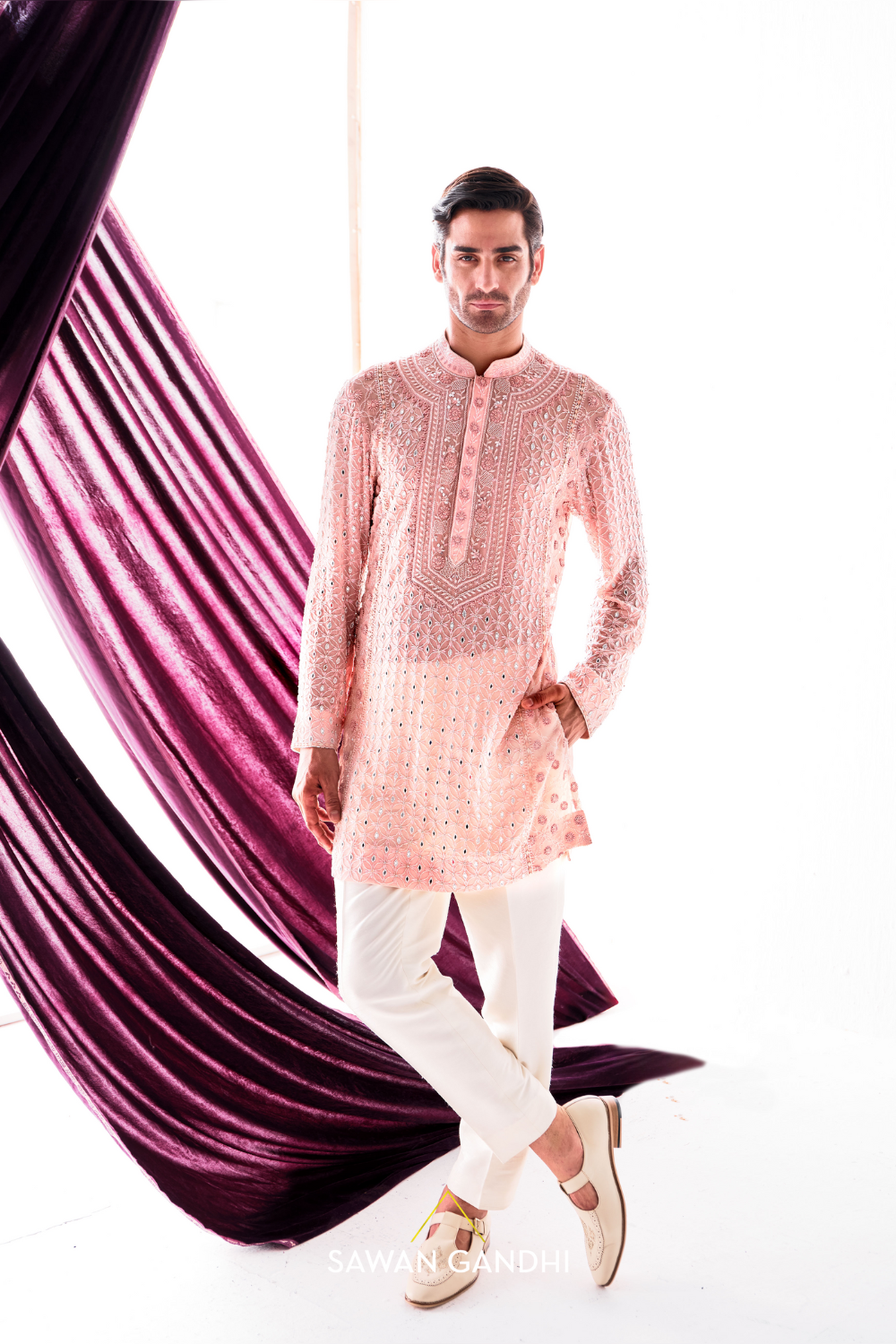 Peach Chikankari kurta