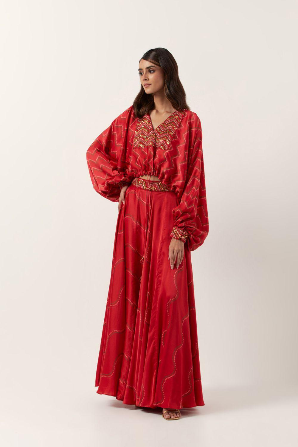 Surkh Laal Bandhani Top Paired With Skirt