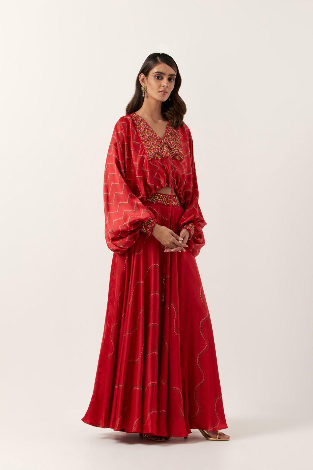 Surkh Laal Bandhani Top Paired With Skirt