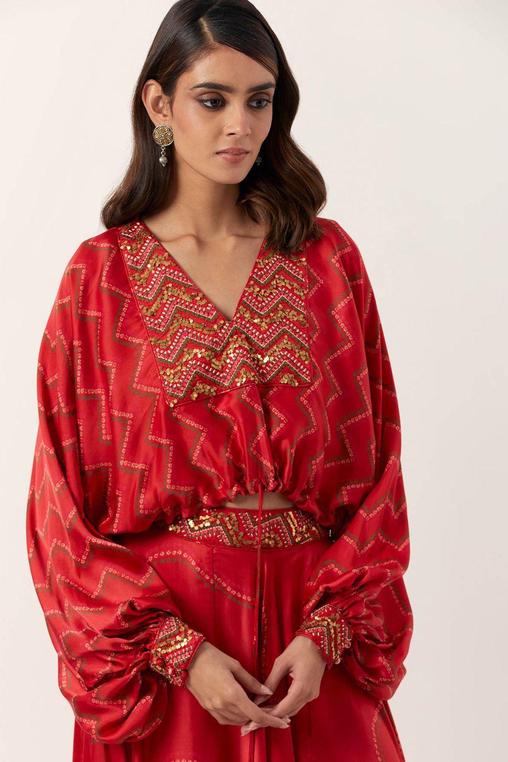 Surkh Laal Bandhani Top Paired With Skirt