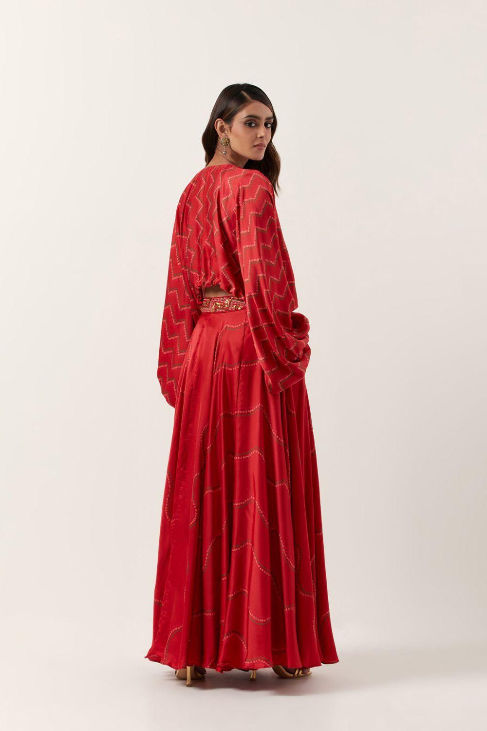 Surkh Laal Bandhani Top Paired With Skirt