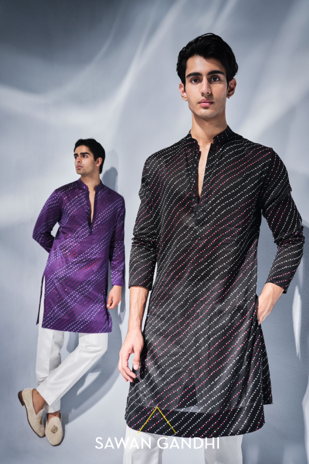 Black Bandhani Work Kurta With Swarovski