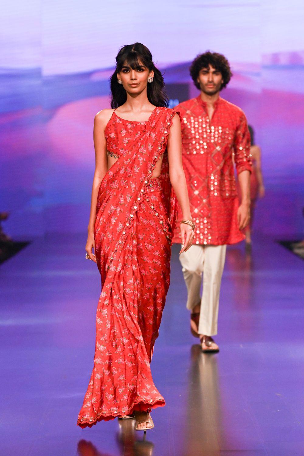 Surkh Laal Predraped Saree