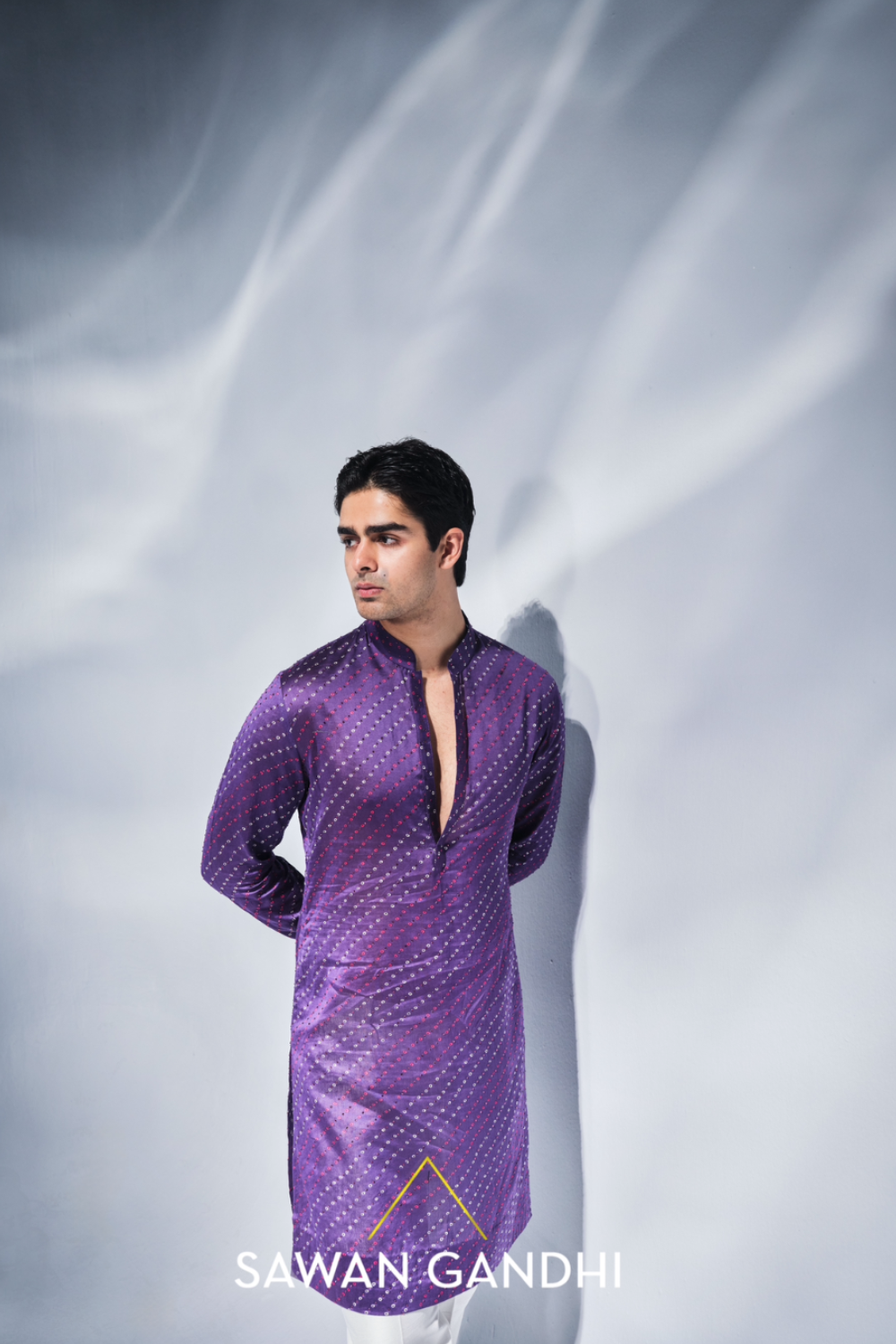 Purple Bandhani Kurta With Swarovski