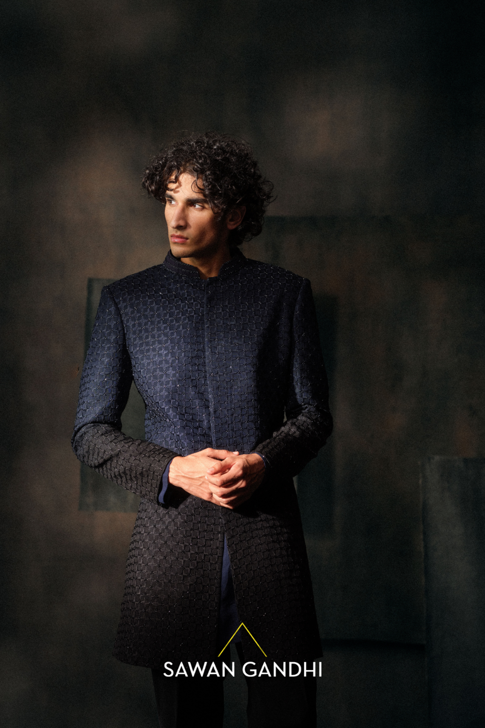 Blue to Black Threadwork Sherwani