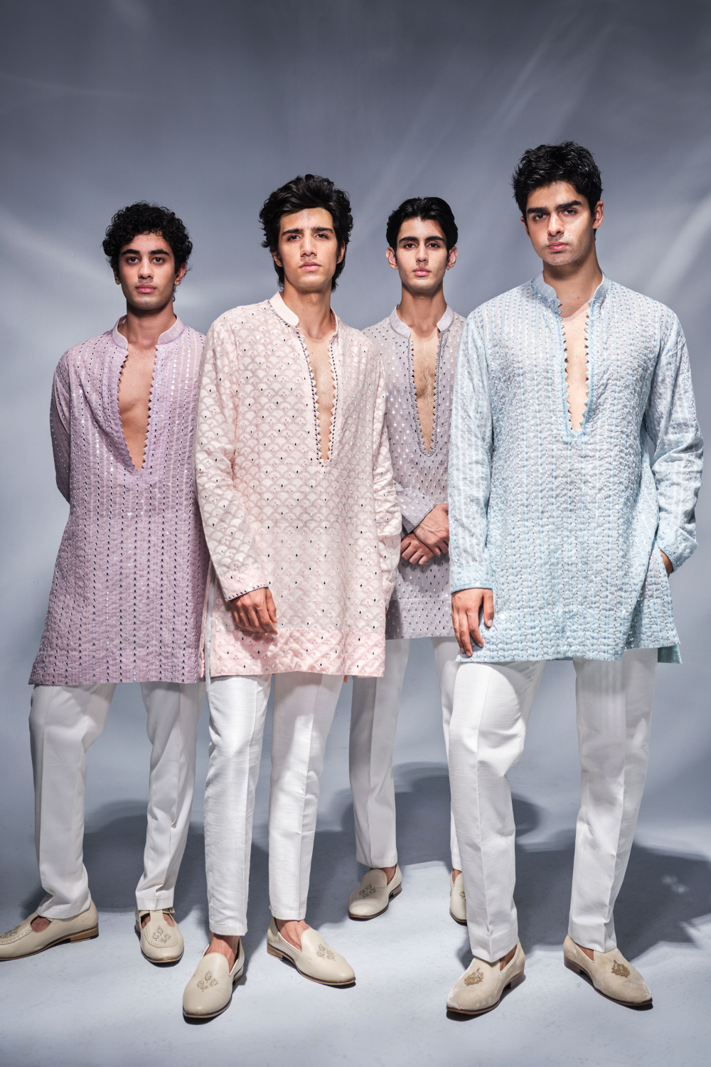 Light peach patra work Kurta