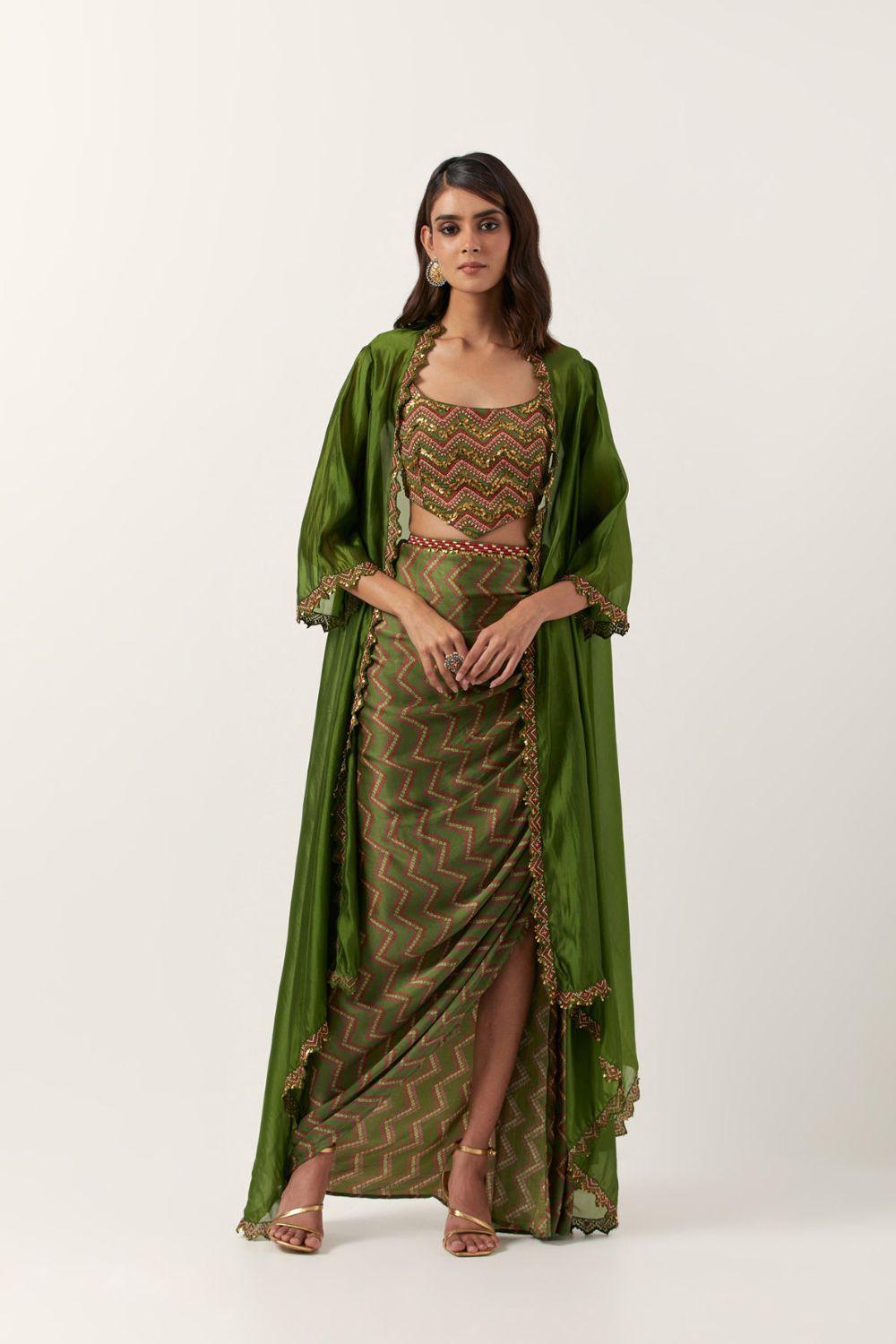 Pickle Green Draped Skirt Set