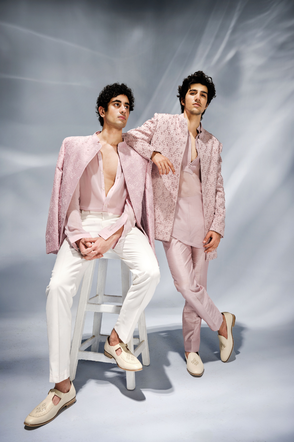 Rose pink cutdana and sequins bandhgala