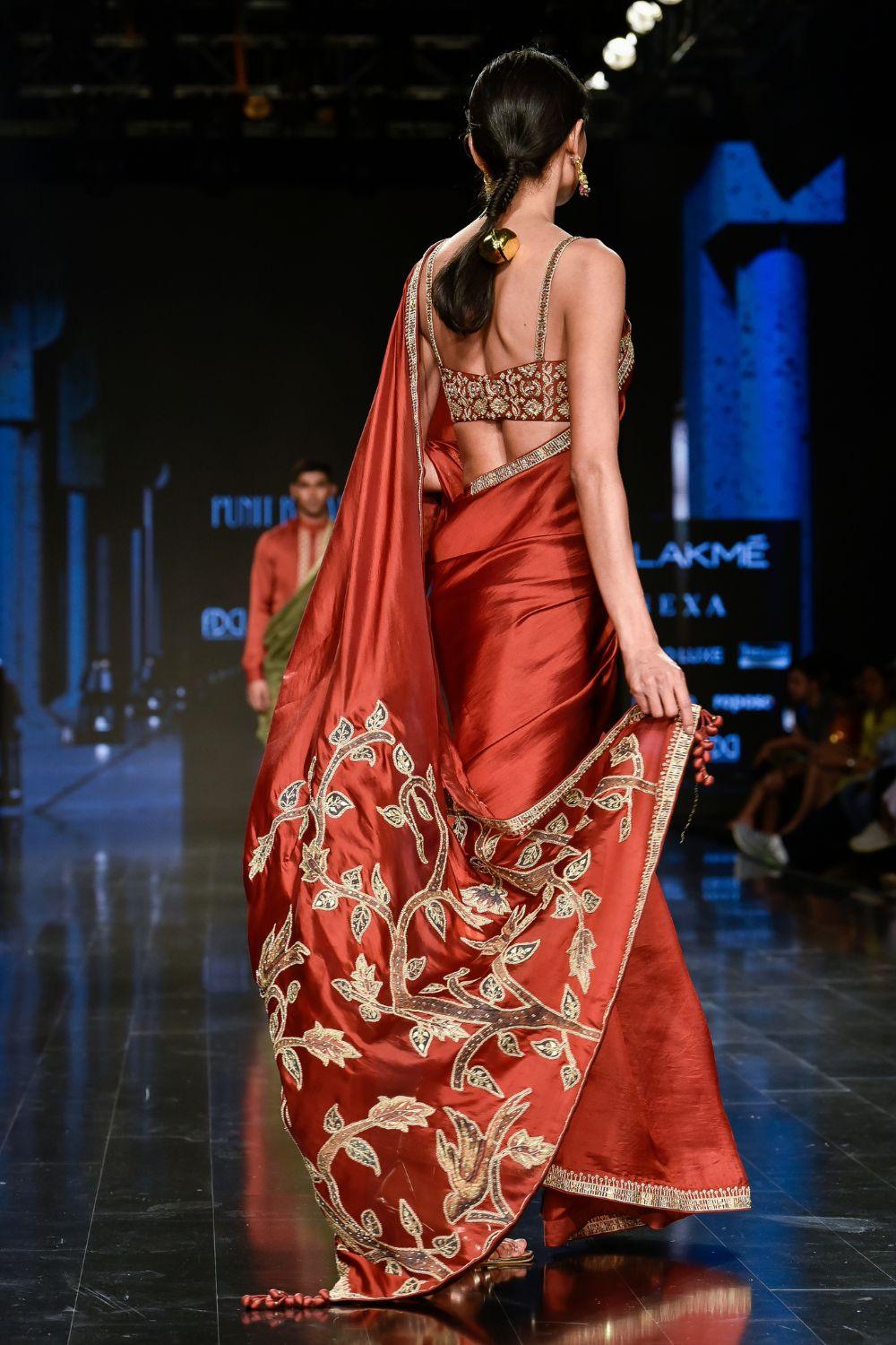 Brick Red Embroidered Saree Set