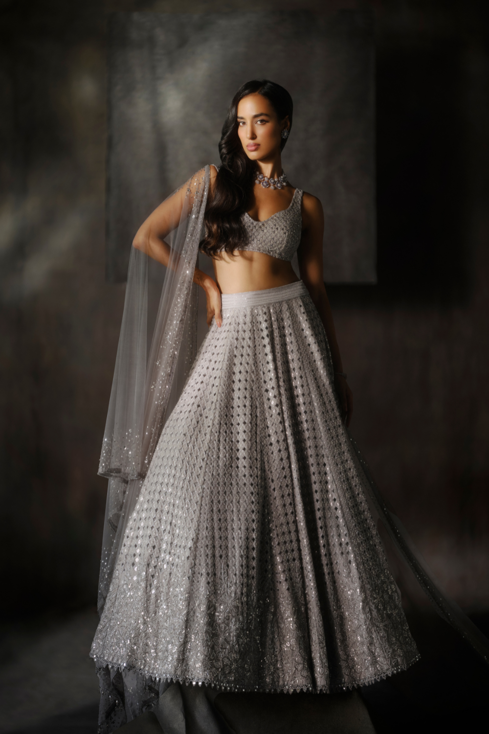 Grey cutwork lehenga