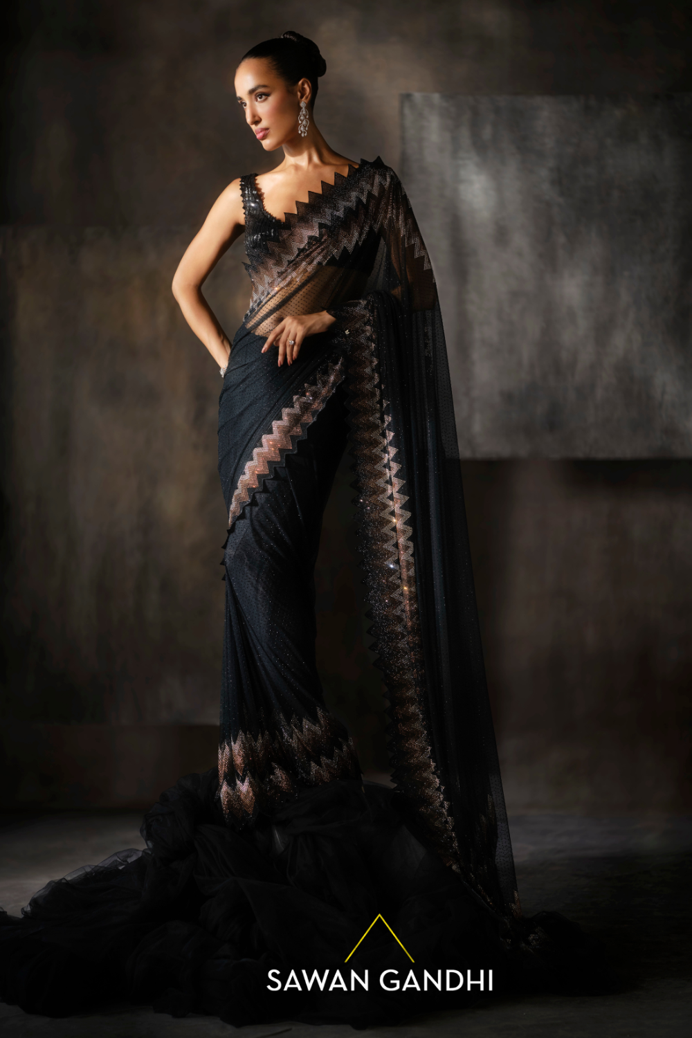 Black Swarovski saree