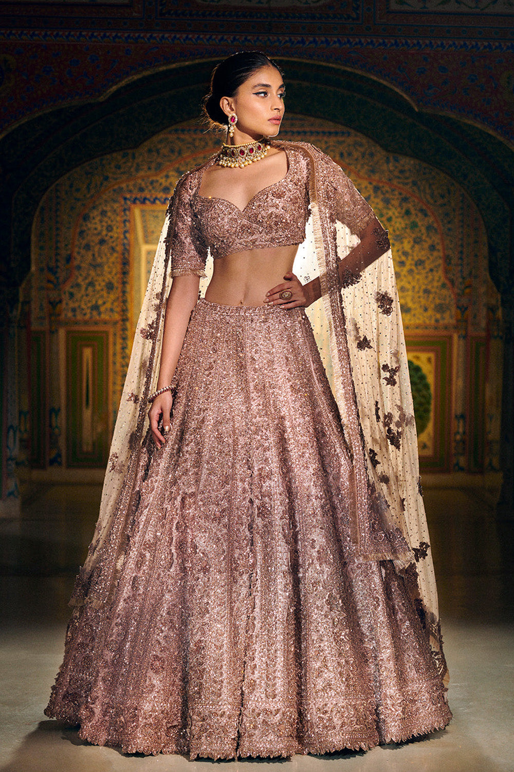 Rose Gold Three-Dimensional Lehenga Set