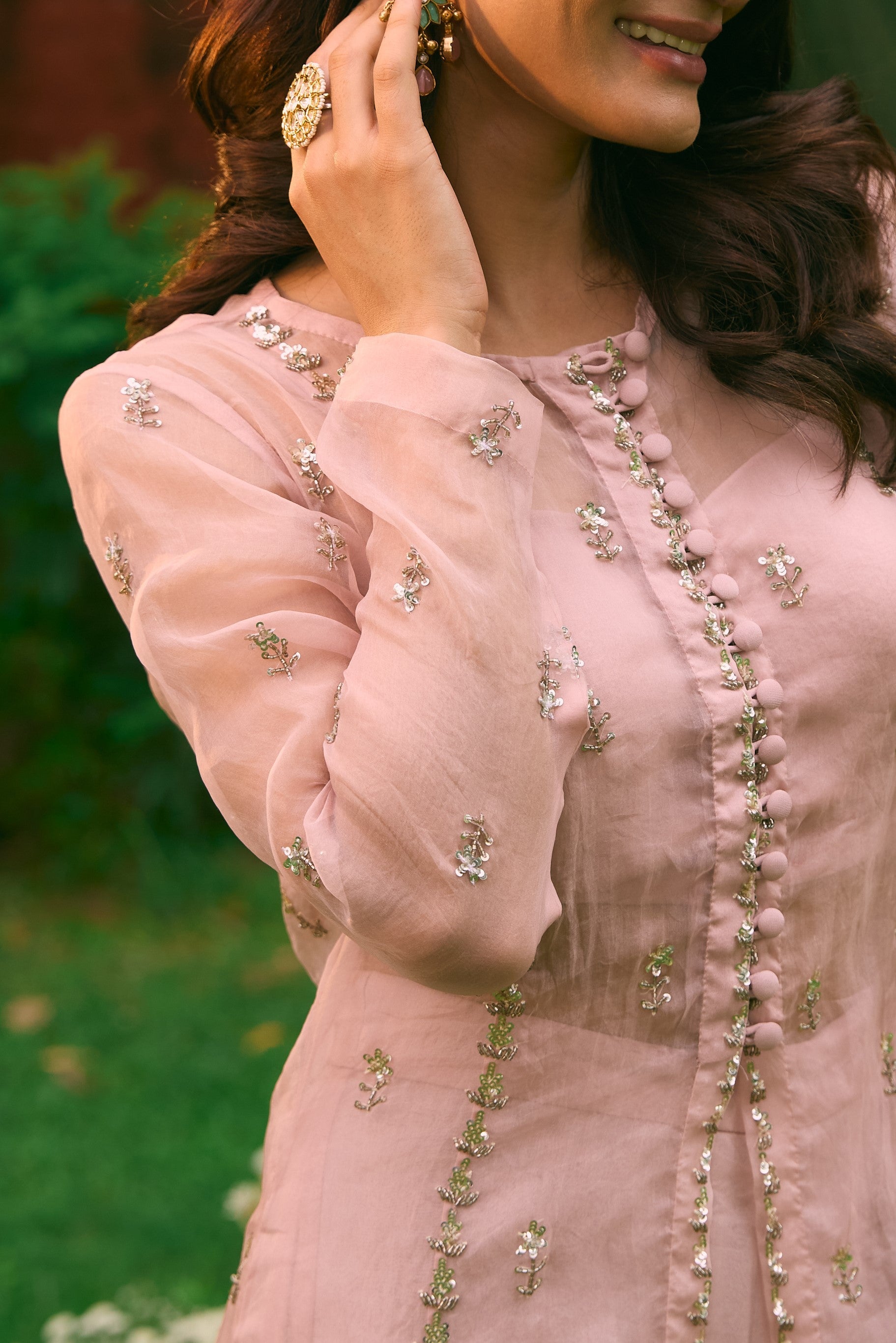 Pink Front Open Jacket Set