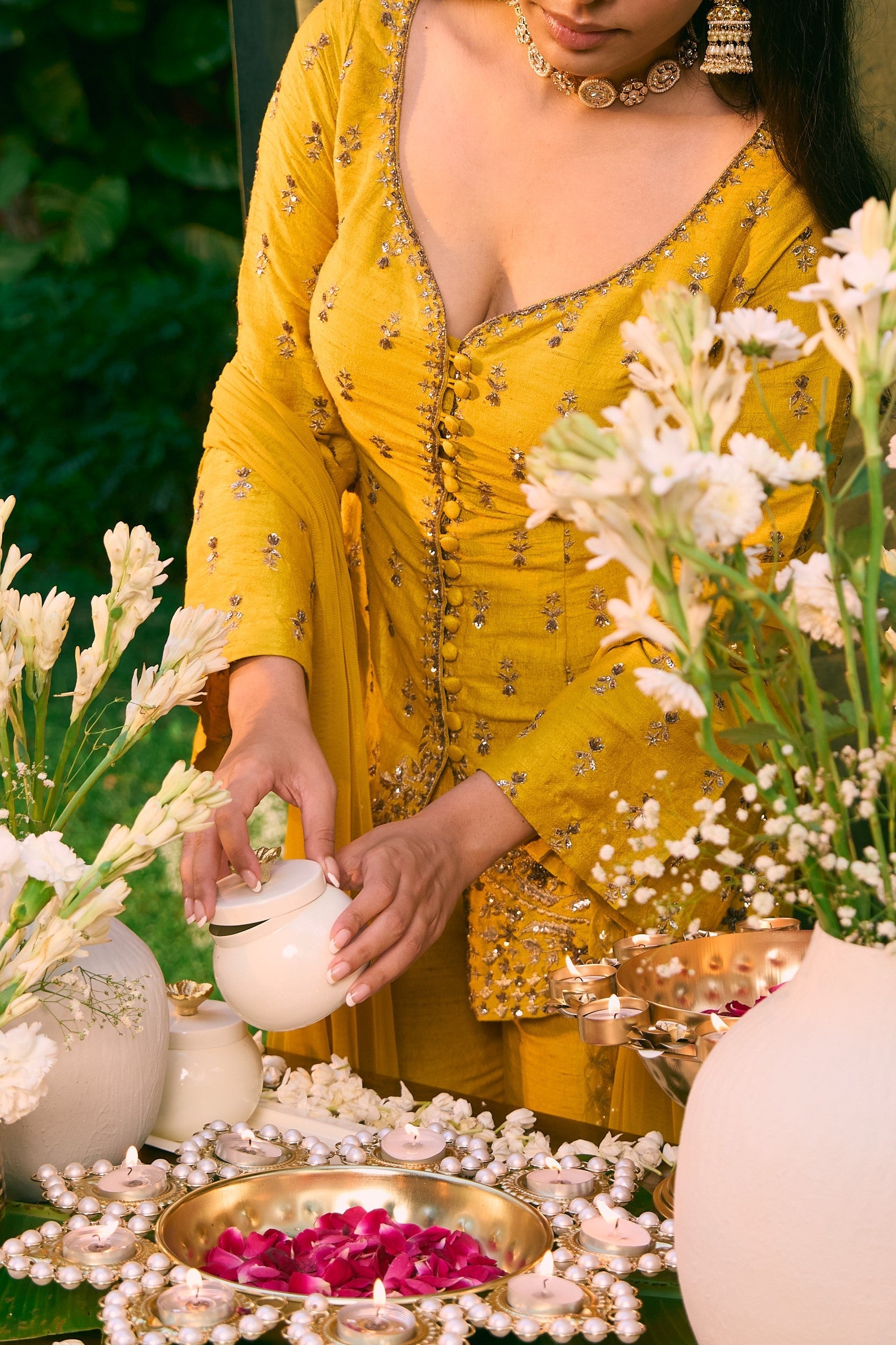 Mustard Front Open Short Kurti With Pant Set