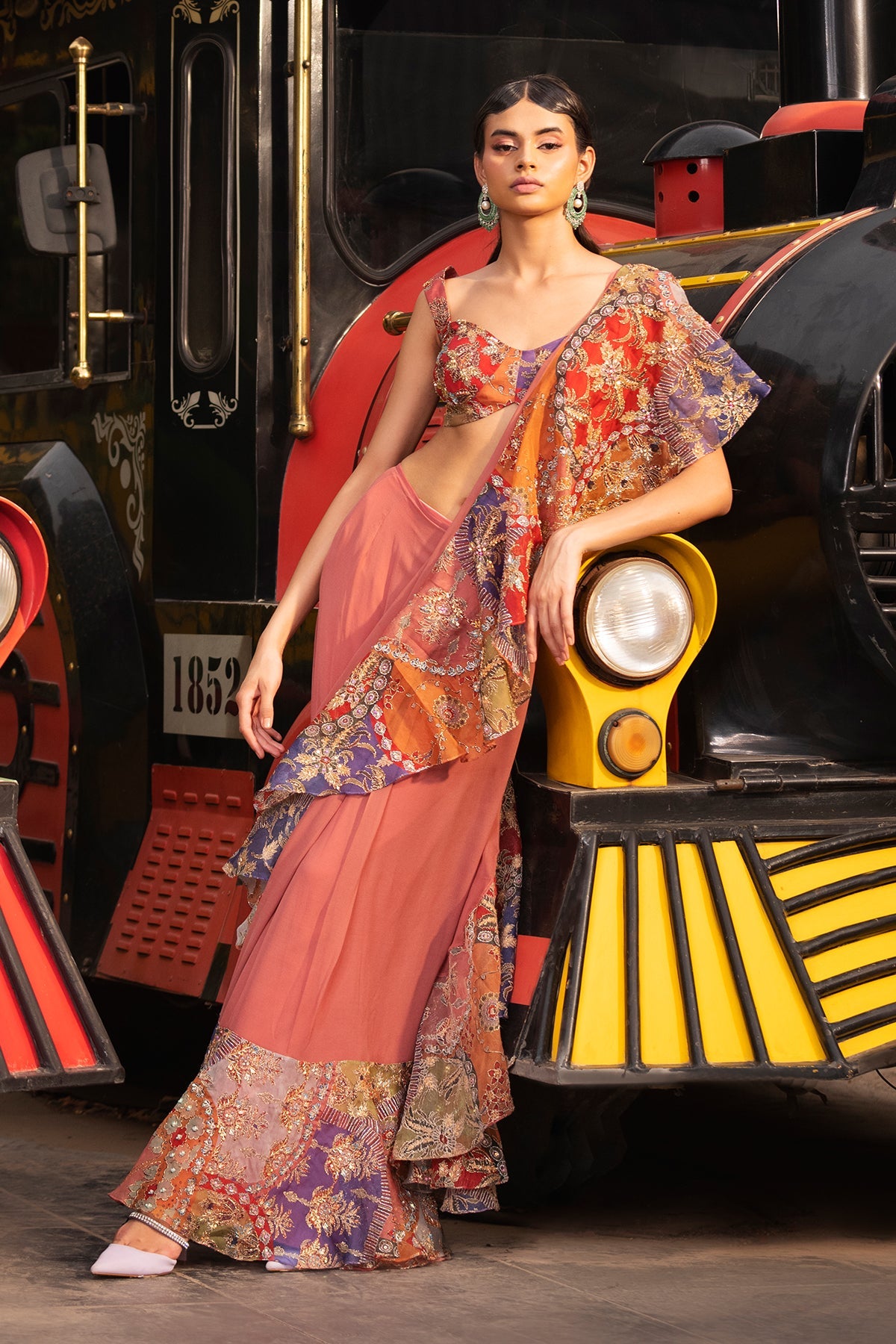 Esha - Peach Embellished Organza Saree