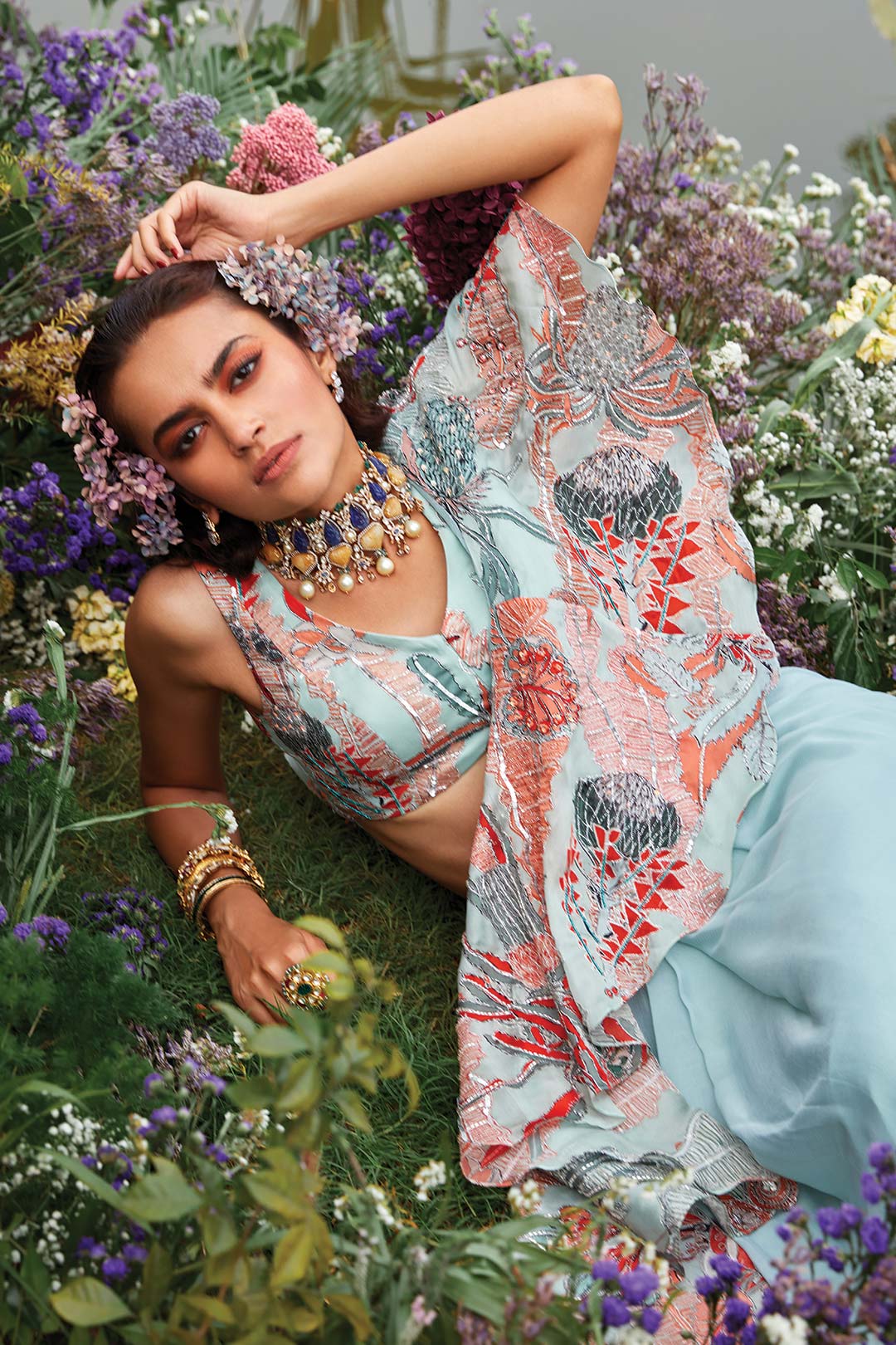 Riviera - Powder Blue Chiffon Saree Set