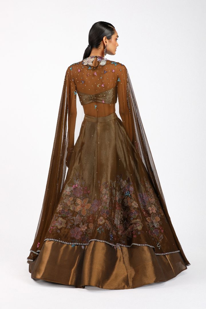 Aubépine - Copper Metallic Tissue Lehenga Set- Ready To Ship