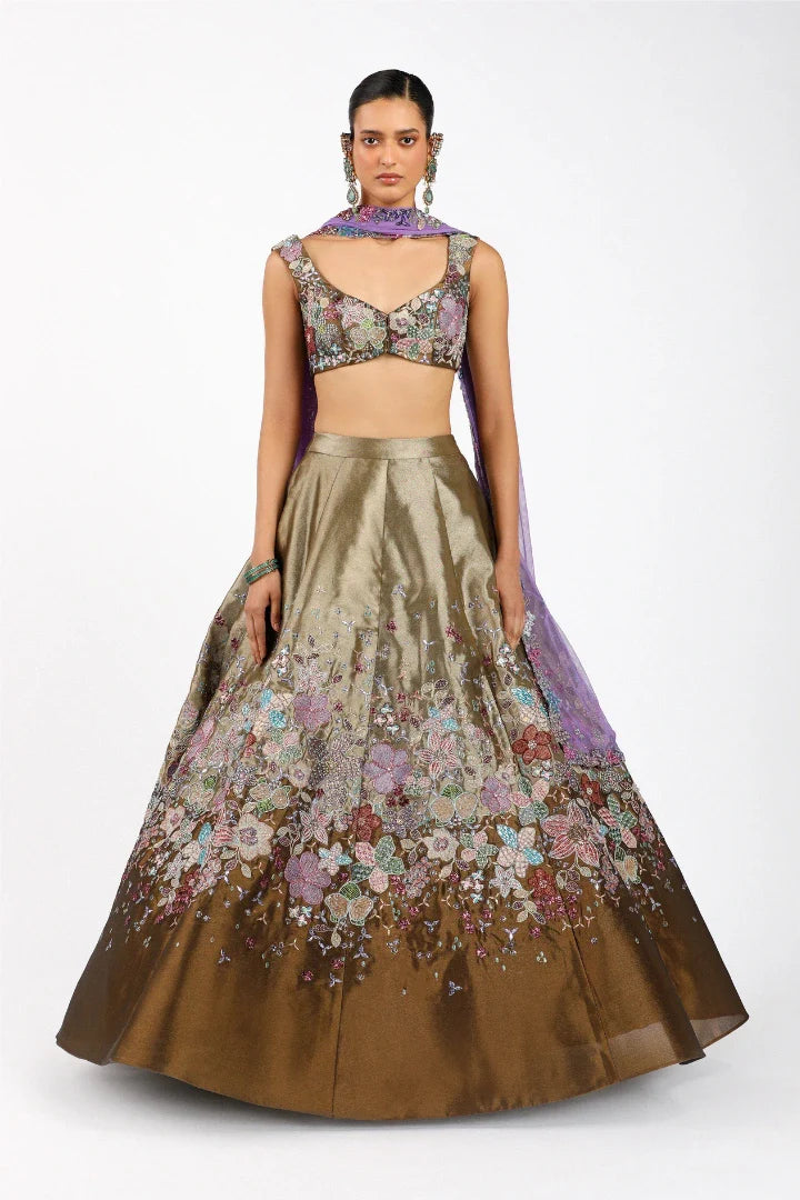 Ténébra - Copper Metallic Tissue Lehenga Set