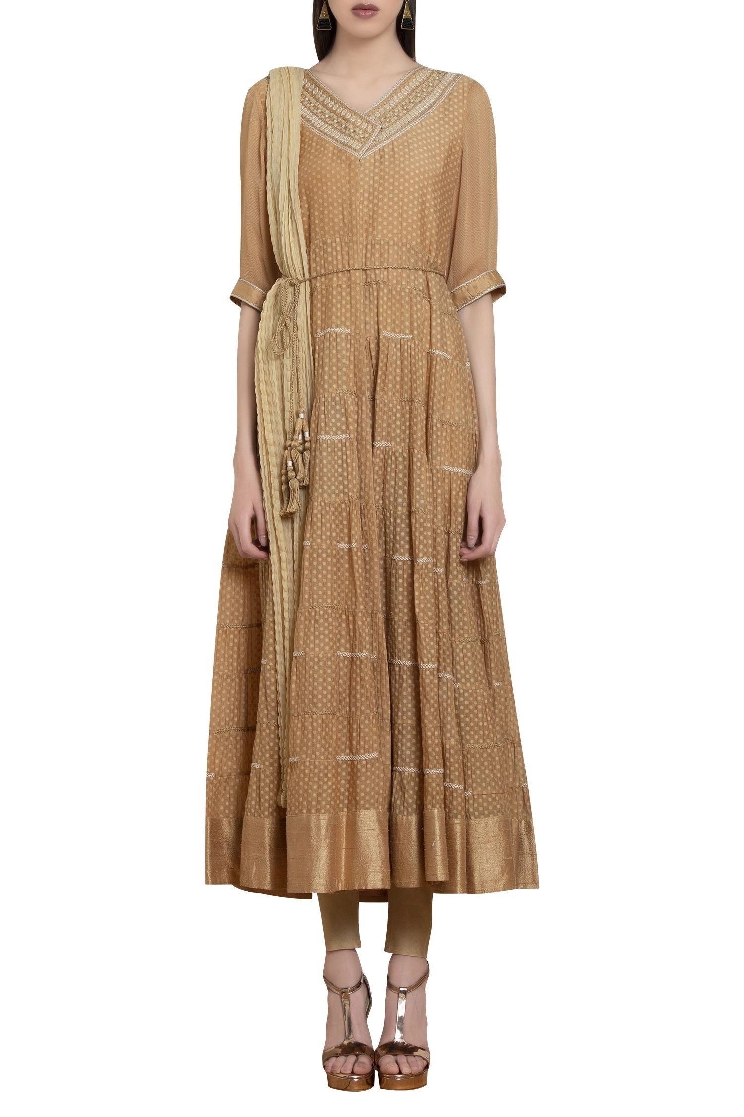 Thread embroidered anarkali kurta set