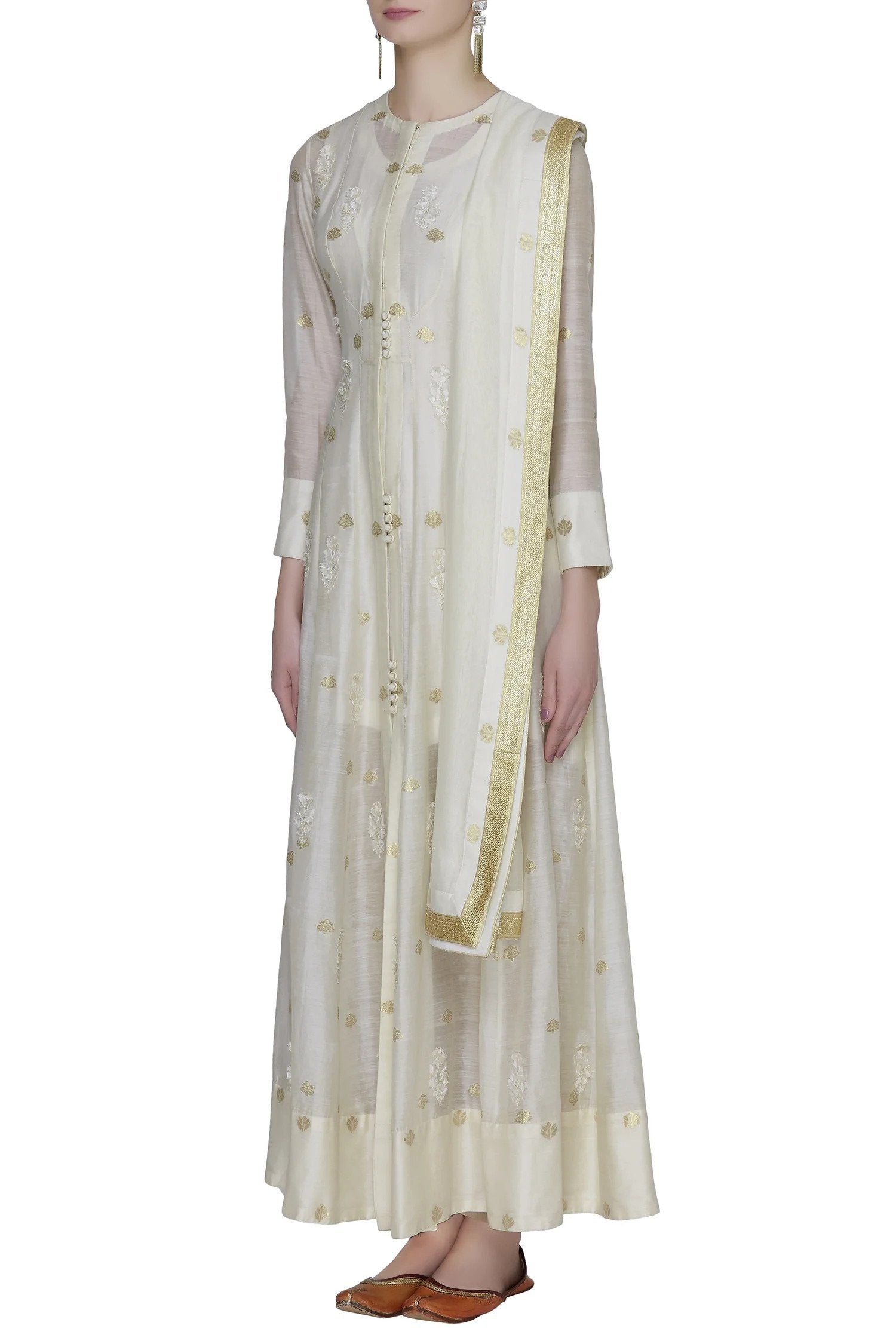 Off White Anarkali Set
