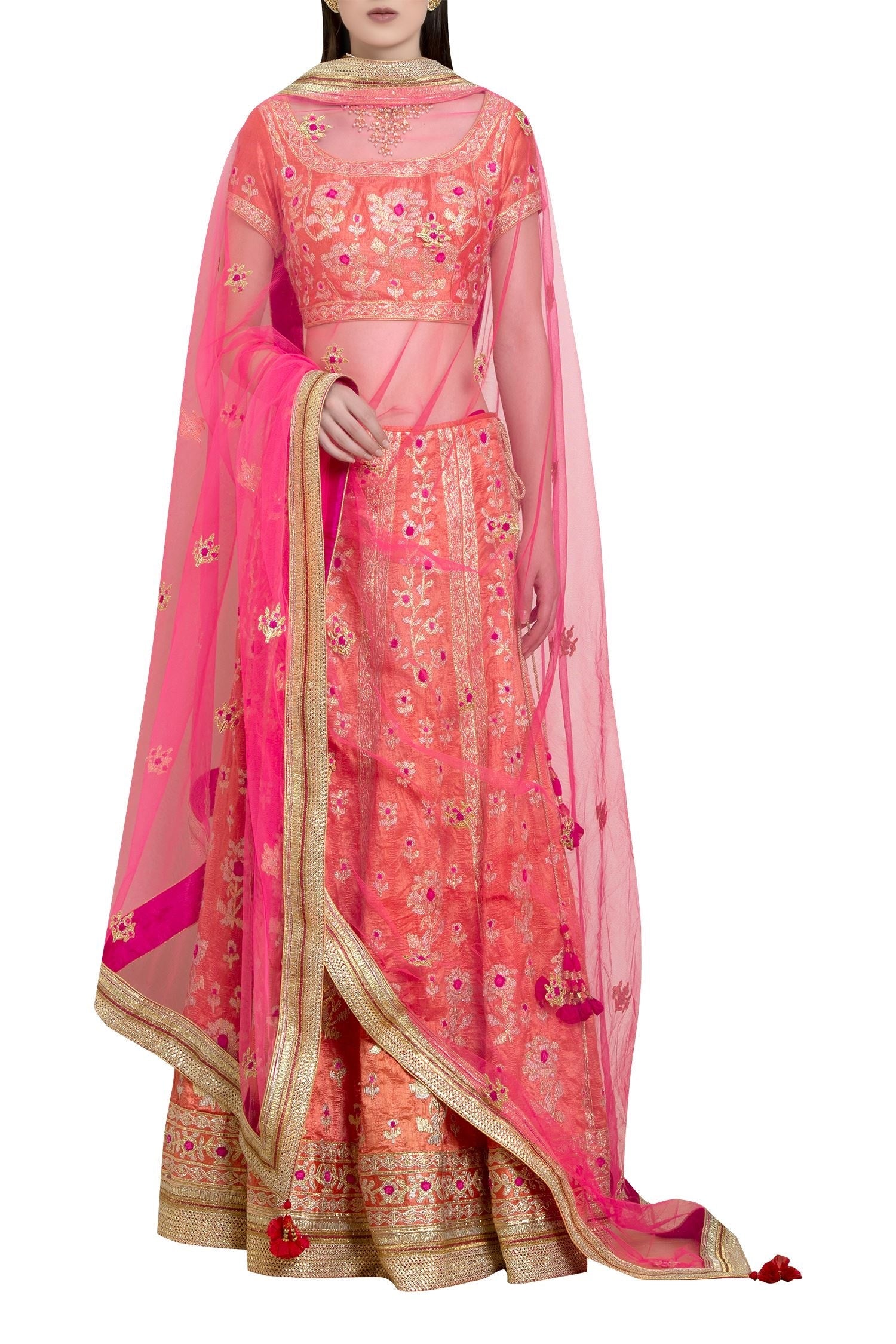 Gota &amp; thread embroidered lehenga set