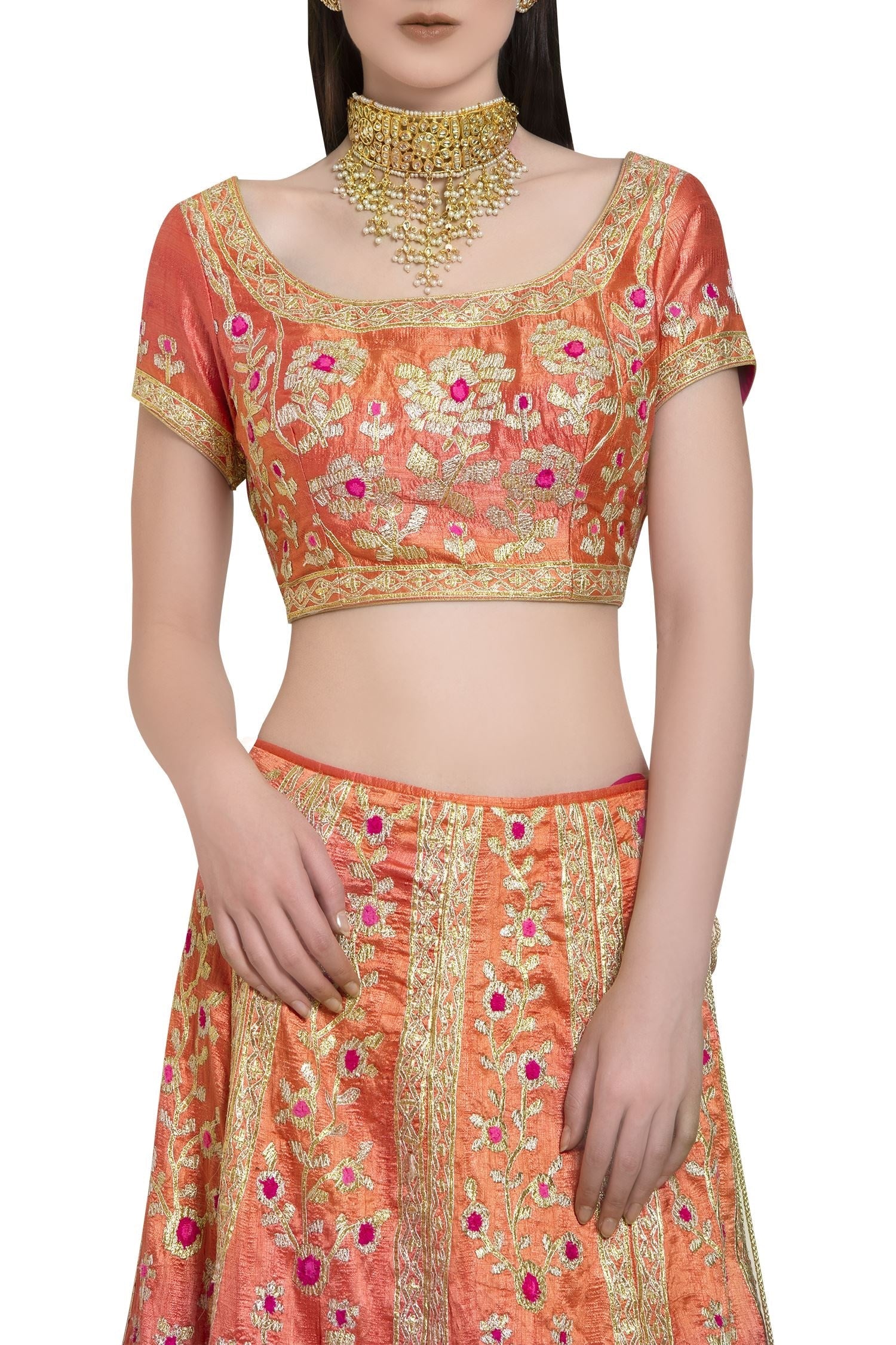 Gota &amp; thread embroidered lehenga set