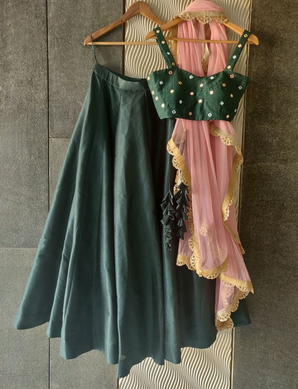 Ave Chicago x Priti Sahni Deep Forest Green Work Lehenga Set