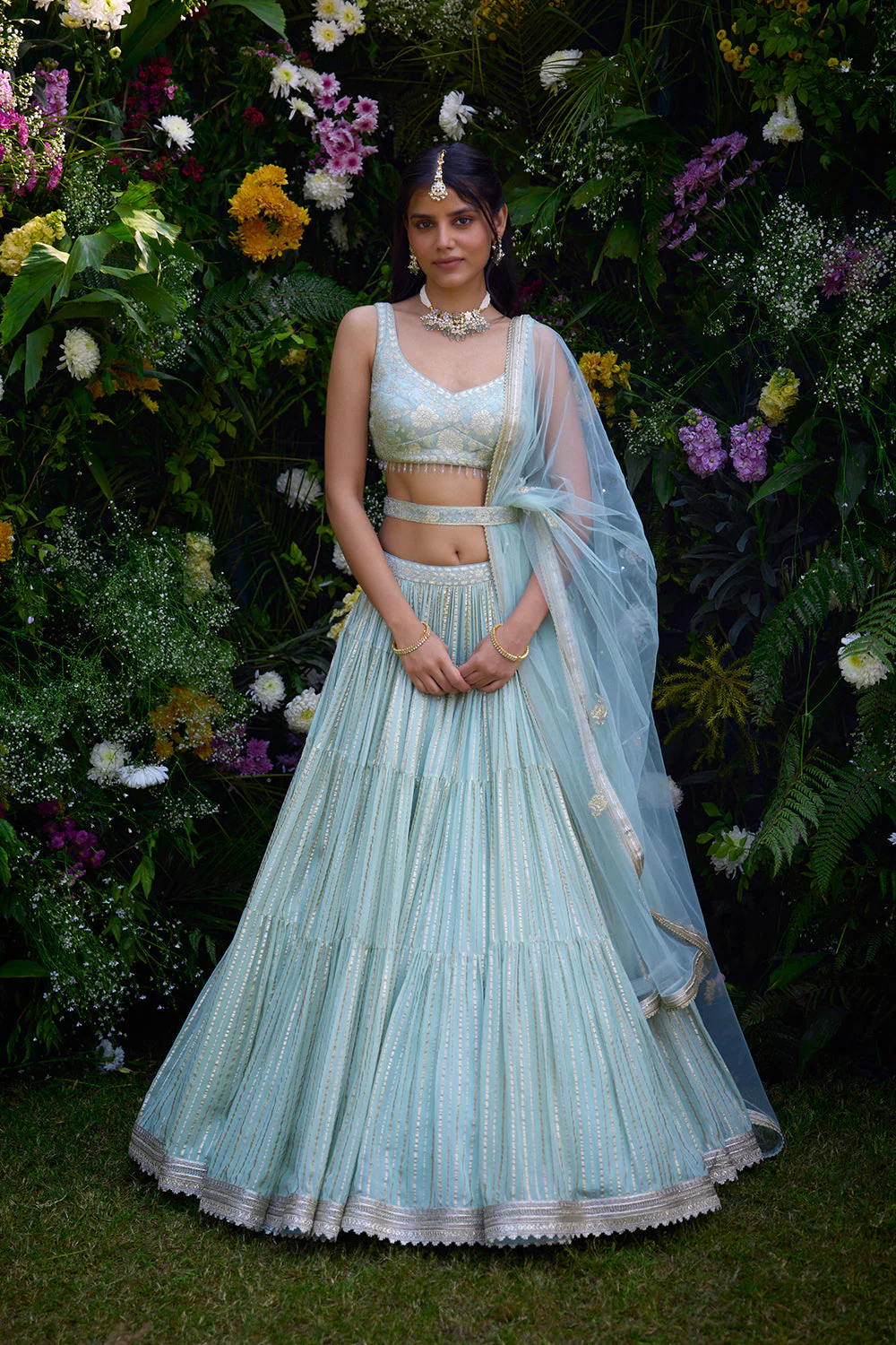 Ave Chicago x Shyam Narayan Prasad Morning Mist Blue Lehenga Set