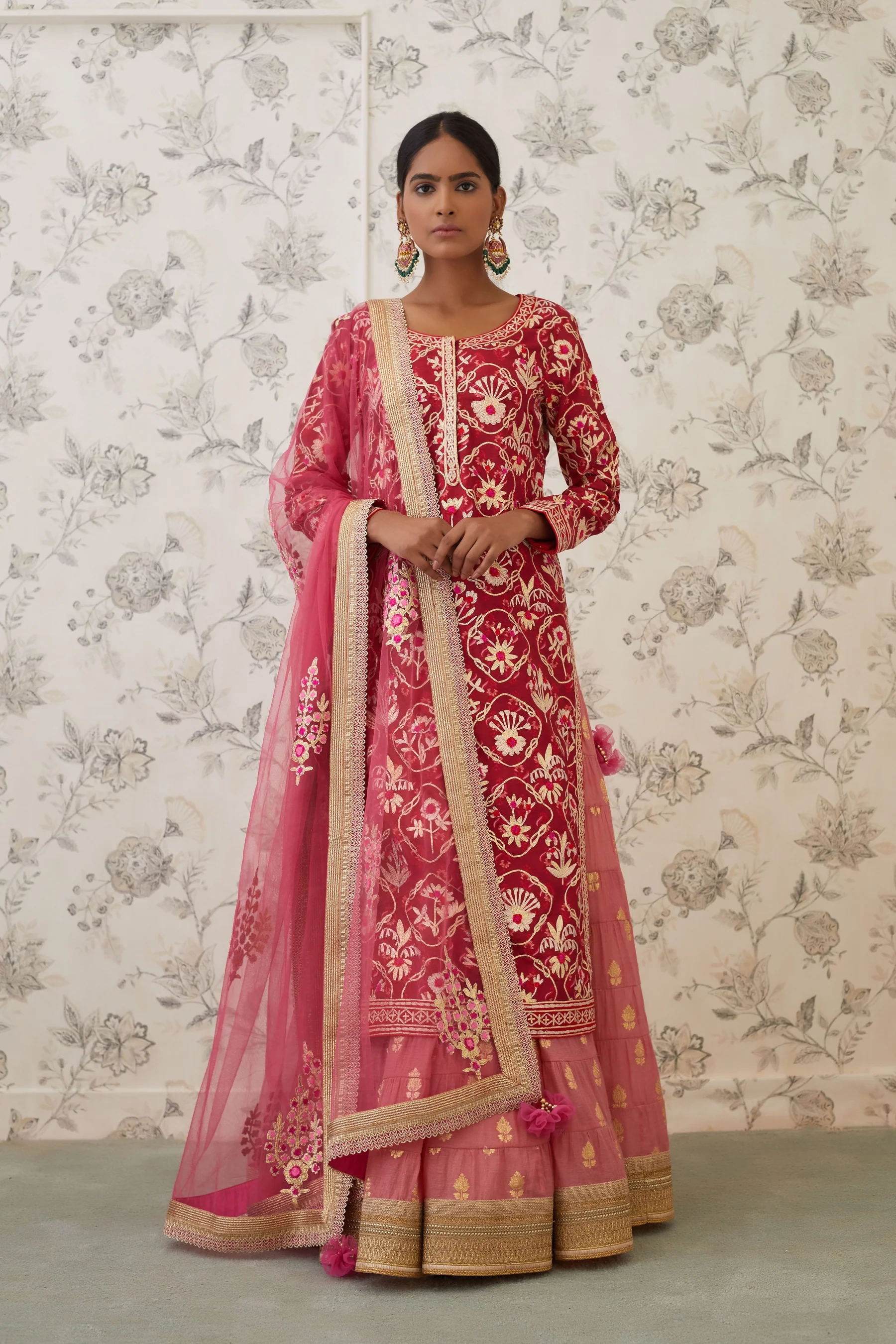 Ave Chicago x Shyam Narayan Prasad Maroon Coral Kurta Skirt Set