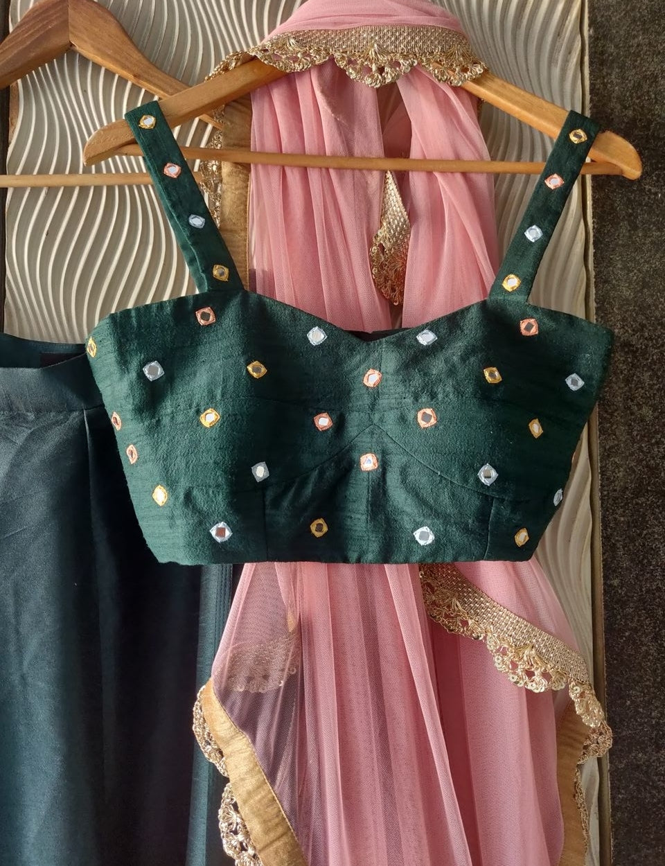 Ave Chicago x Priti Sahni Deep Forest Green Work Lehenga Set