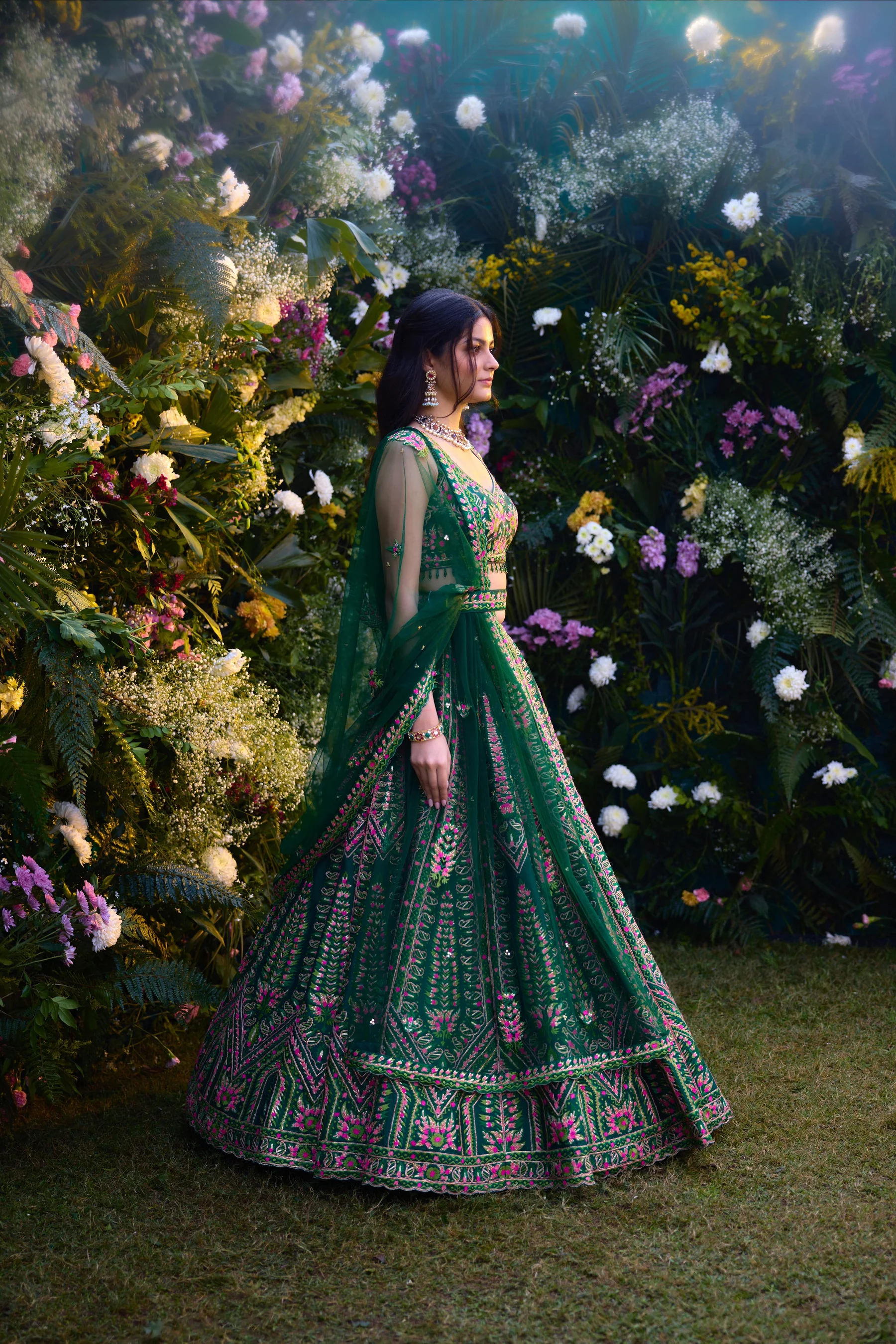 Ave Chicago x Shyam Narayan Prasad Deep Forest Green Lehenga Set